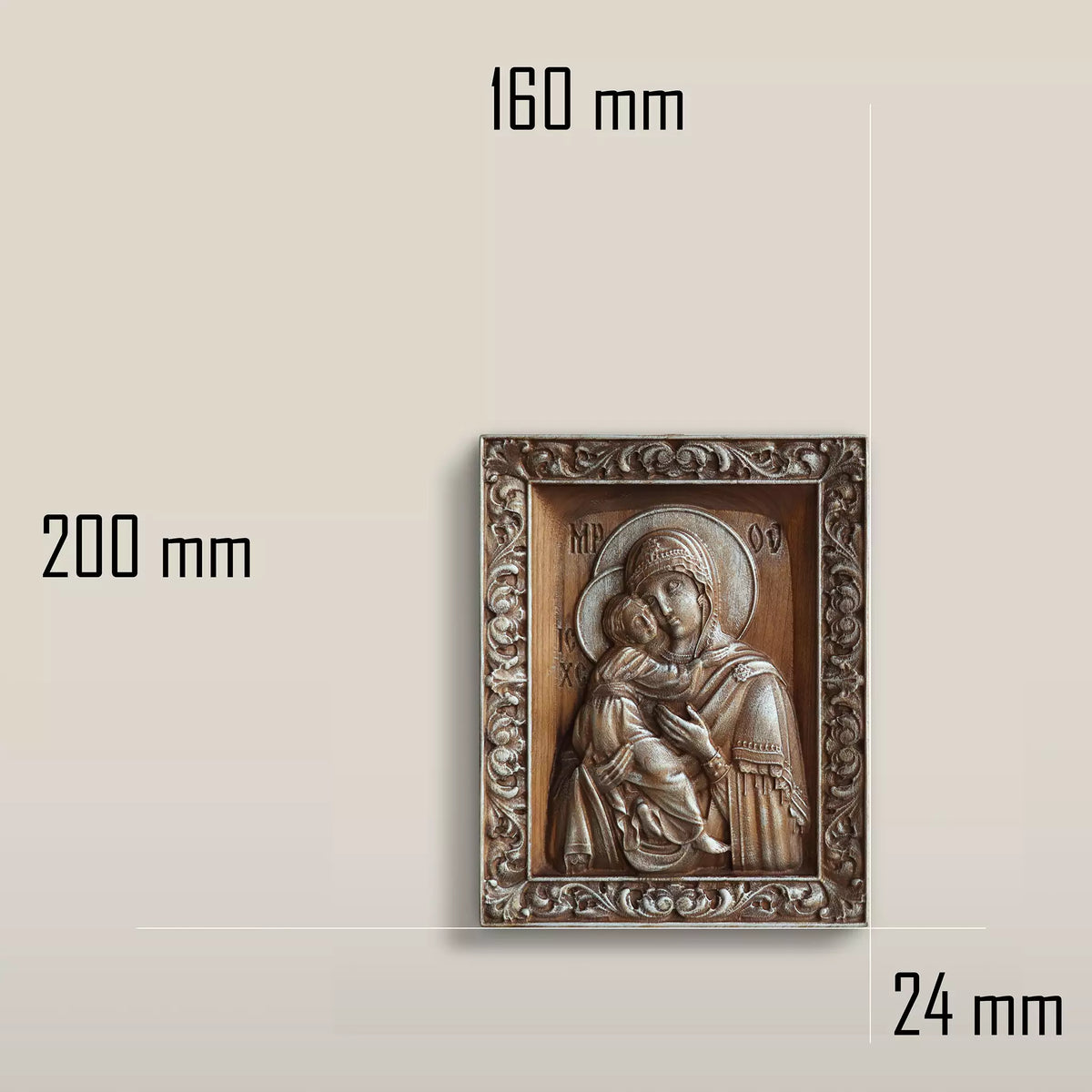 Dimension drawing of the small icon: 200 mm high, 160 mm wide, 24 mm deep