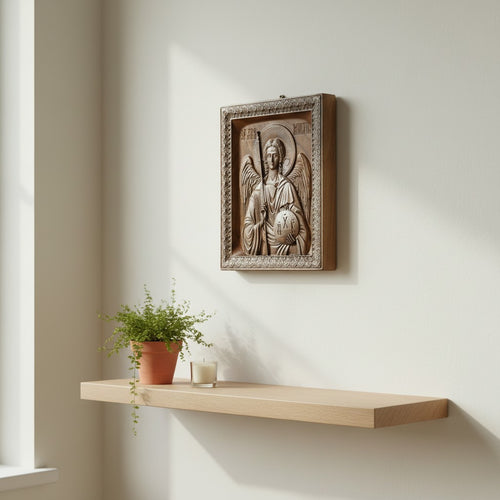 Archangel Michael Icon, Carved Solid Wood