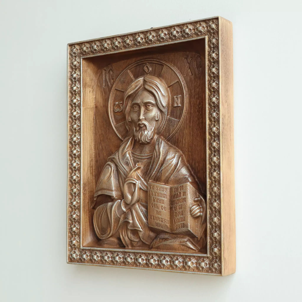 Side view of the icon, showing the thickness of the panel and the pale wood edge