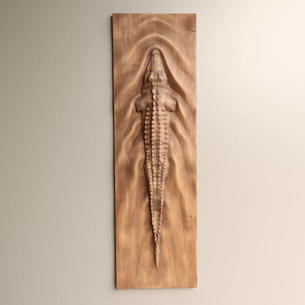 The panel hung vertically, showing the cherry grain running the length of the board