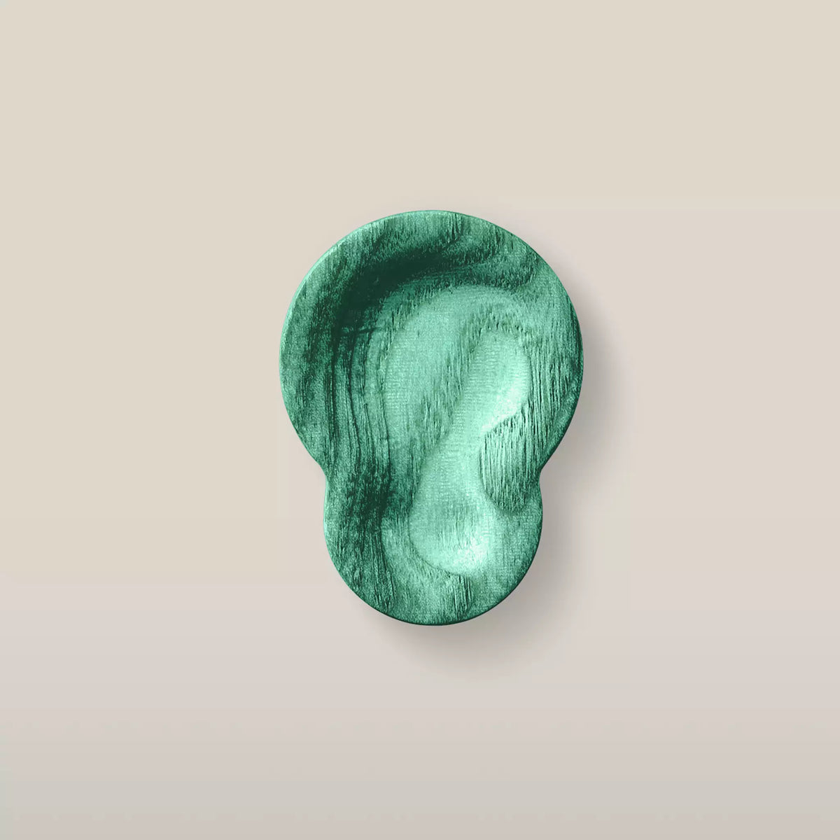 Solid ash shell cabinet knob in the Green finish, front view