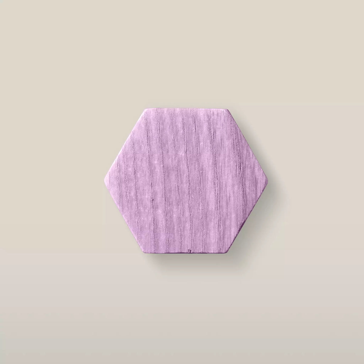 Solid ash hexagon cabinet knob in the Purple finish, front view