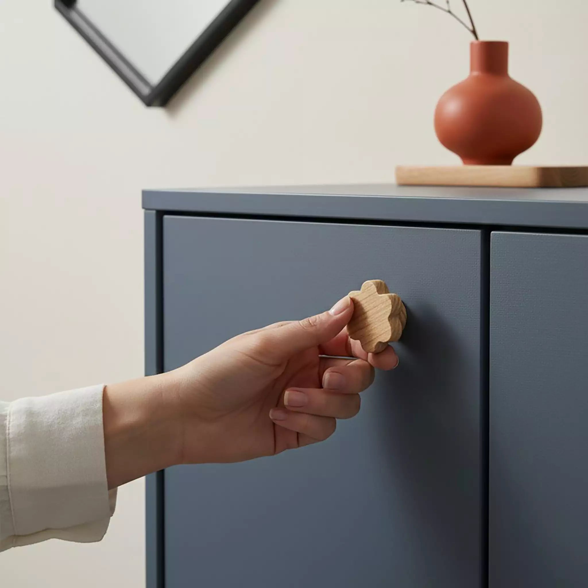 Solid ash flower cabinet knob, front view