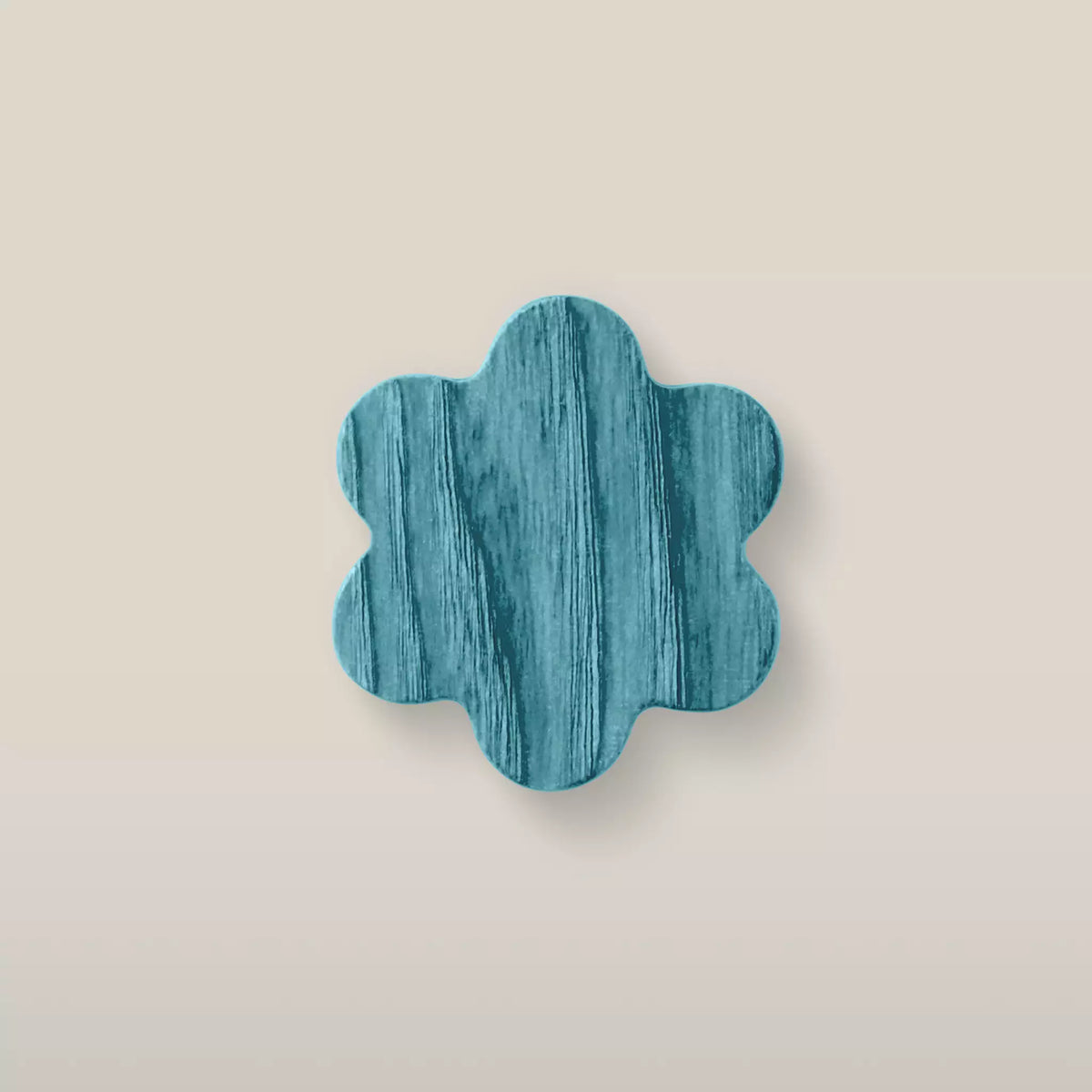 Solid ash flower cabinet knob in the Blue finish, front view