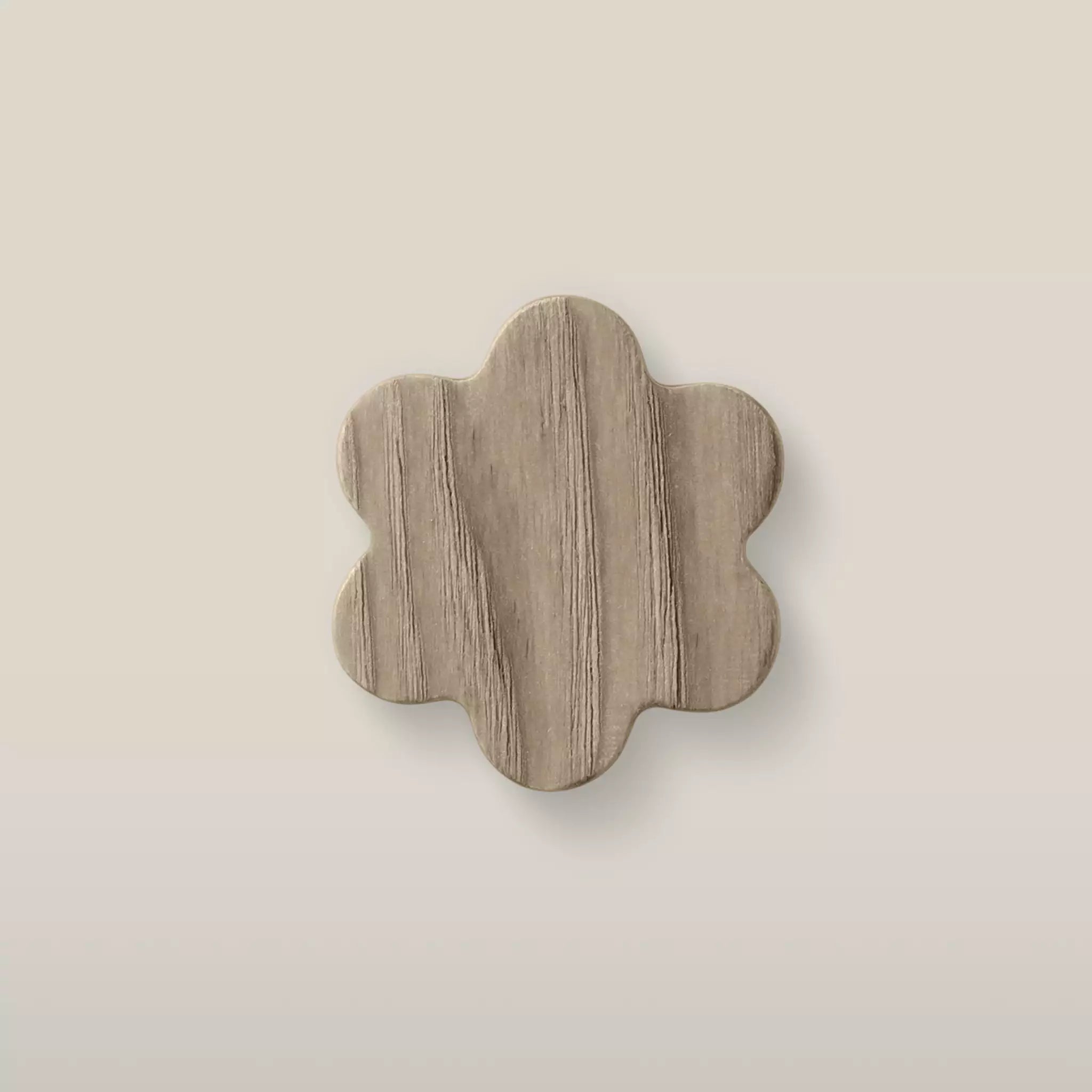 Solid ash flower cabinet knob in the Cappuccino finish, front view