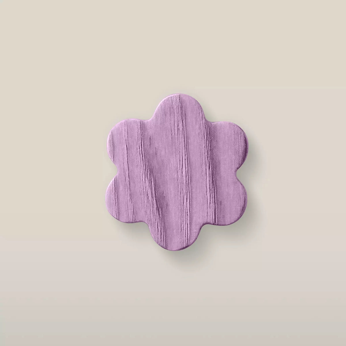 Solid ash flower cabinet knob in the Purple finish, front view