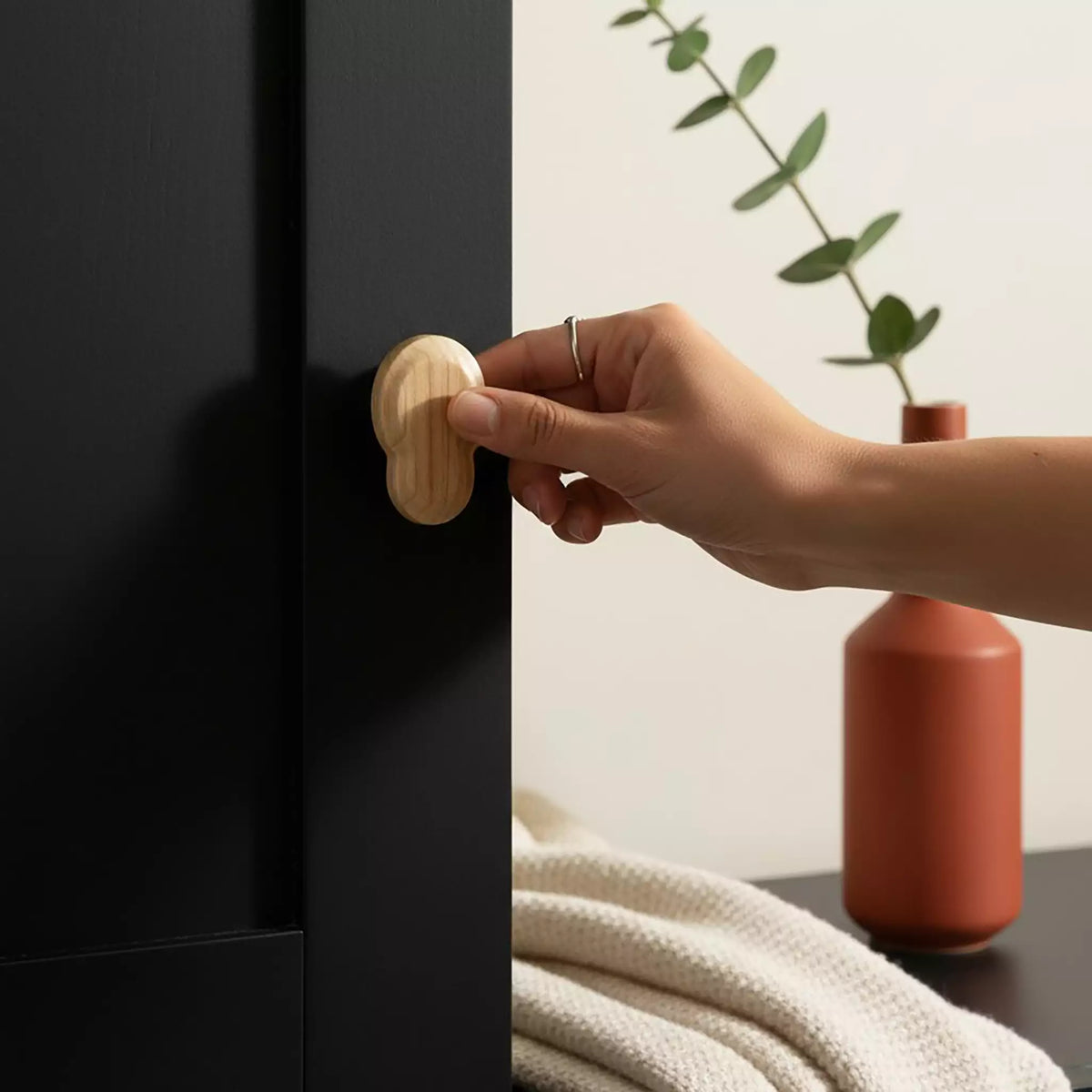 Solid ash fluted cabinet knob, front view