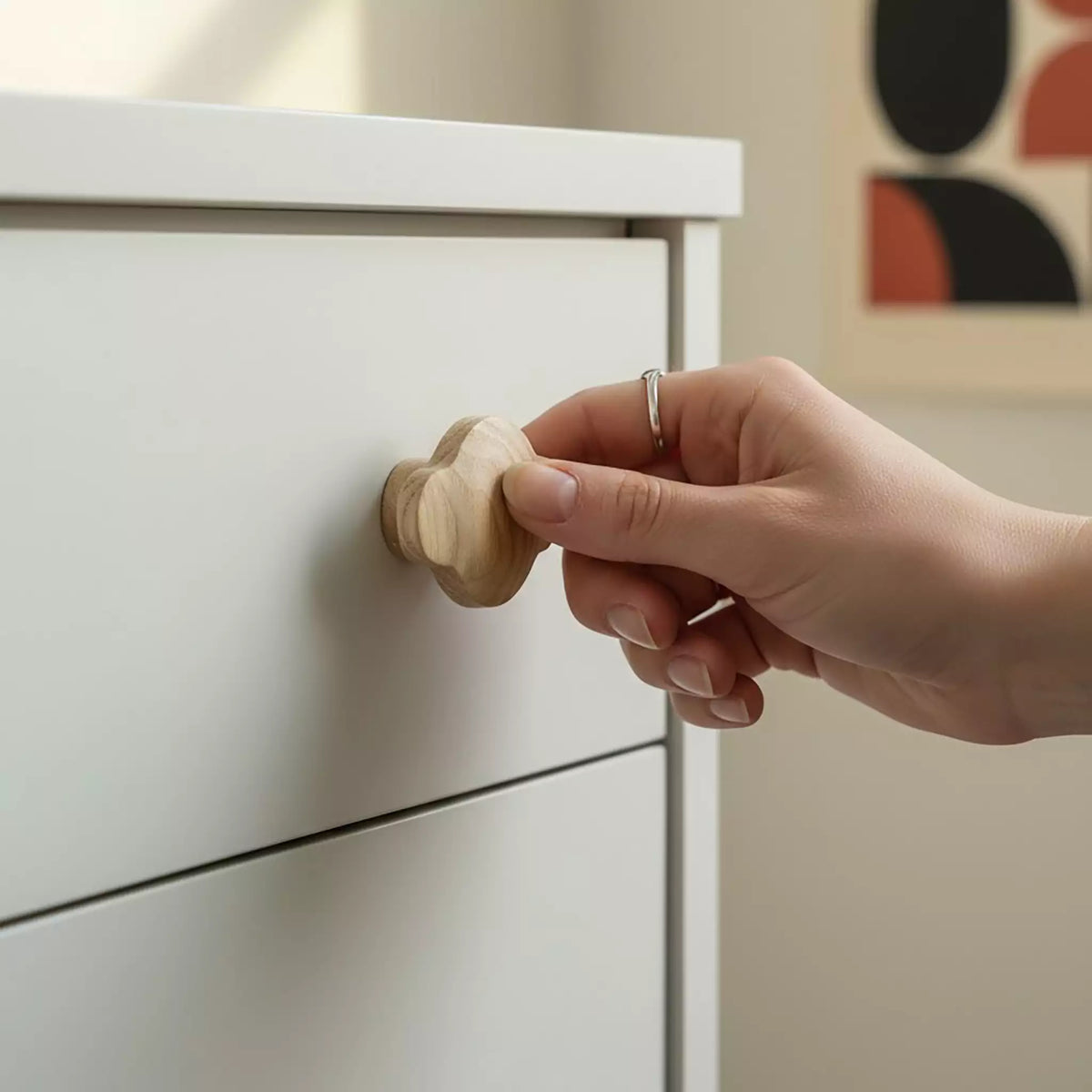 Solid ash wave cabinet knob, front view