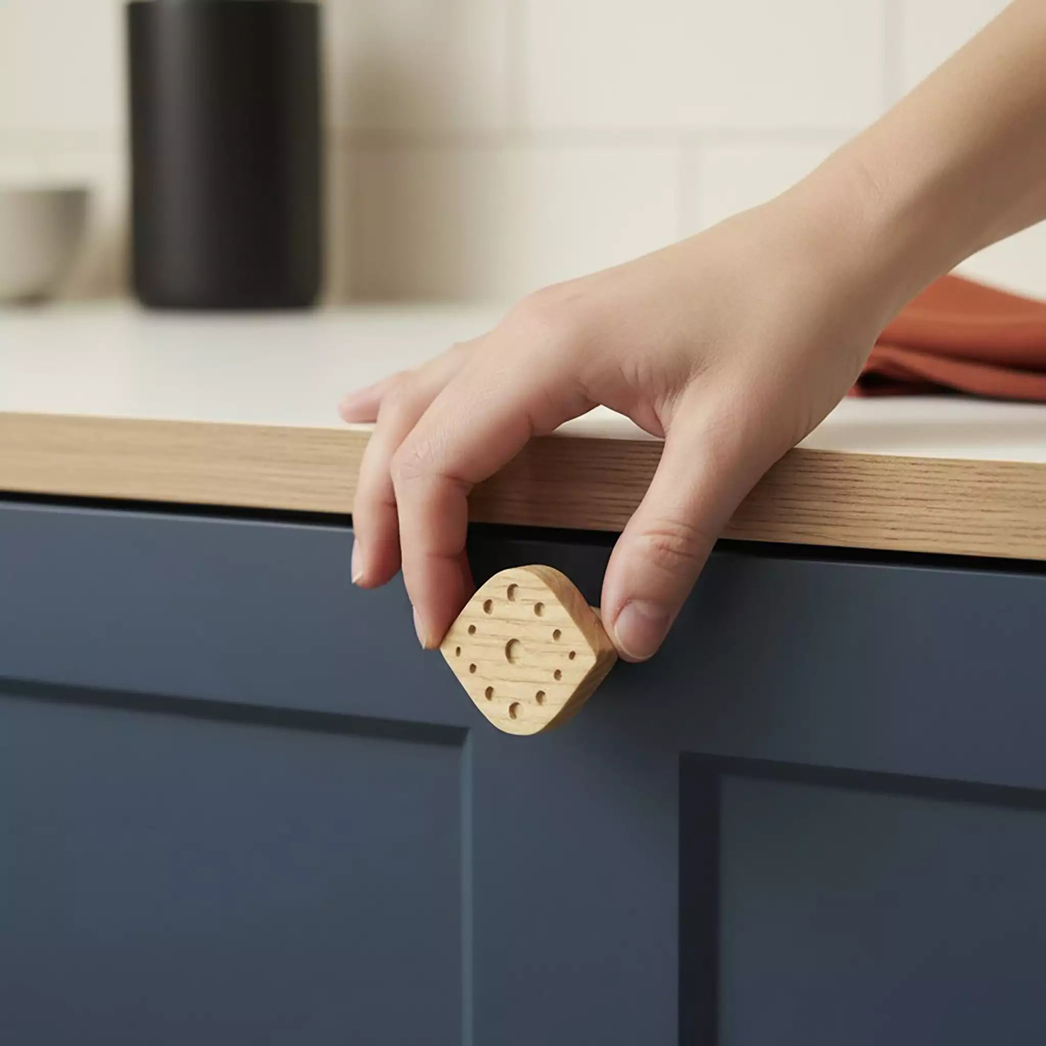 Solid ash constellation cabinet knob, front view