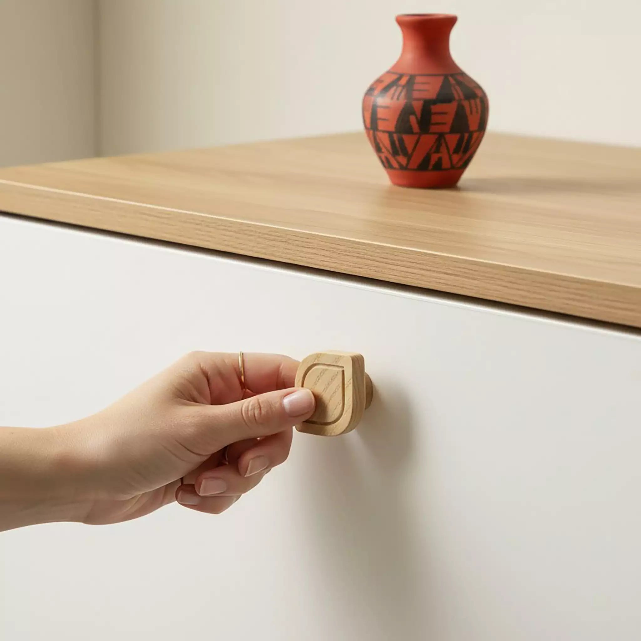 Solid ash framed leaf cabinet knob, front view
