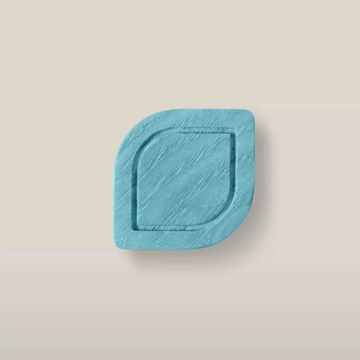 Solid ash framed leaf cabinet knob in the Blue finish, front view