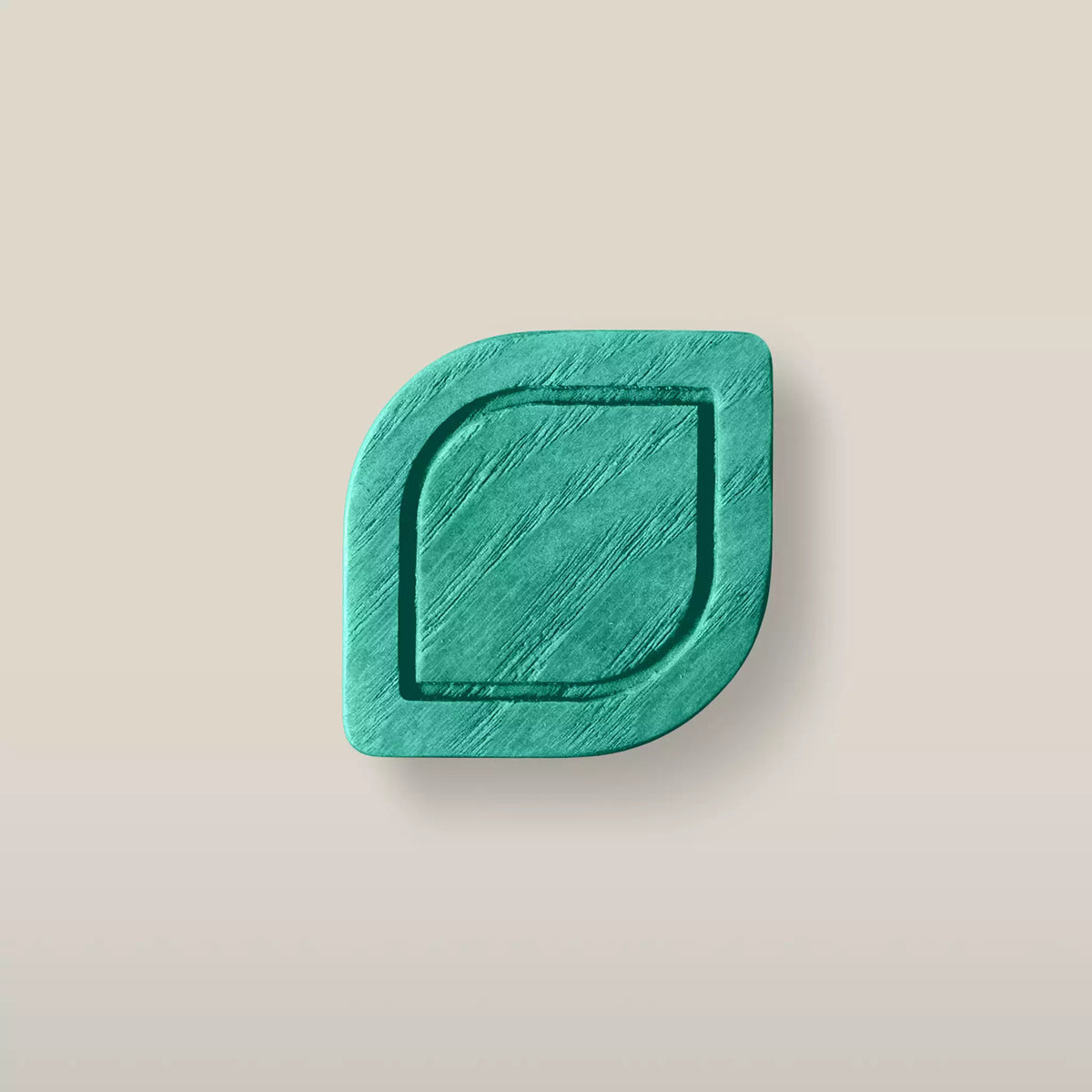 Solid ash framed leaf cabinet knob in the Green finish, front view