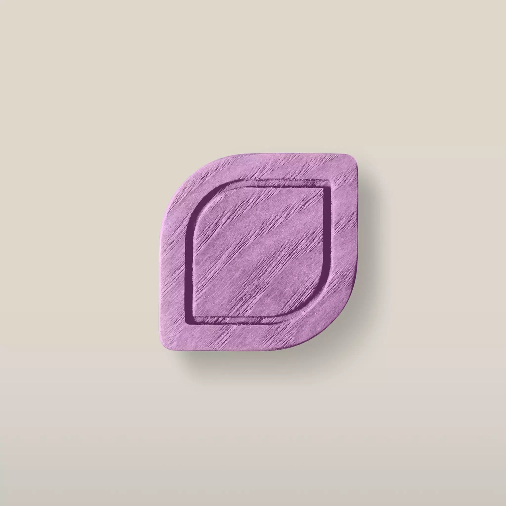 Solid ash framed leaf cabinet knob in the Purple finish, front view