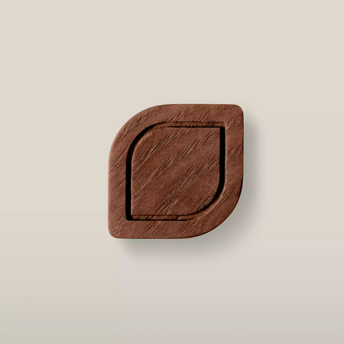Solid ash framed leaf cabinet knob in the Walnut finish, front view