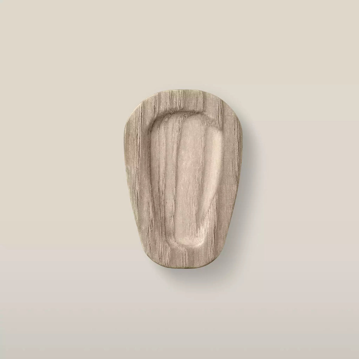 Solid ash teardrop cabinet knob in the Cappuccino finish, front view