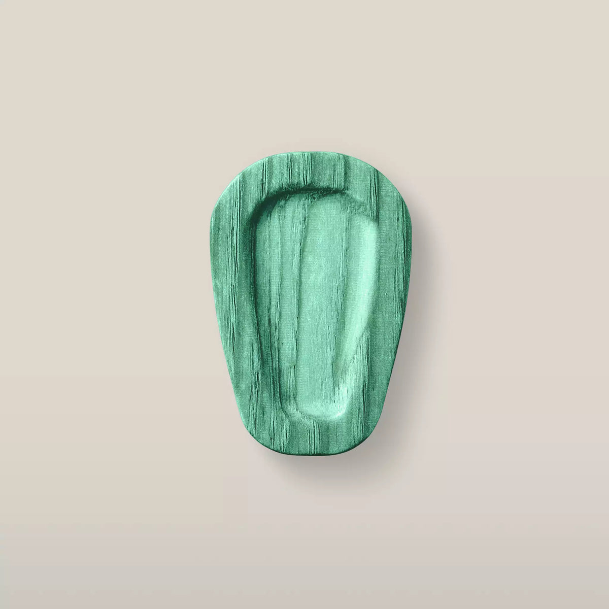 Solid ash teardrop cabinet knob in the Green finish, front view