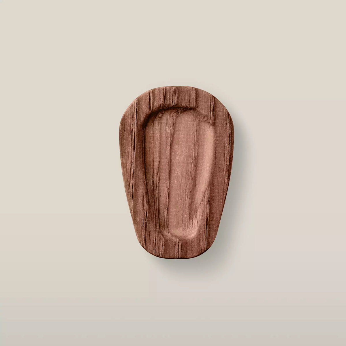 Solid ash teardrop cabinet knob in the Walnut finish, front view