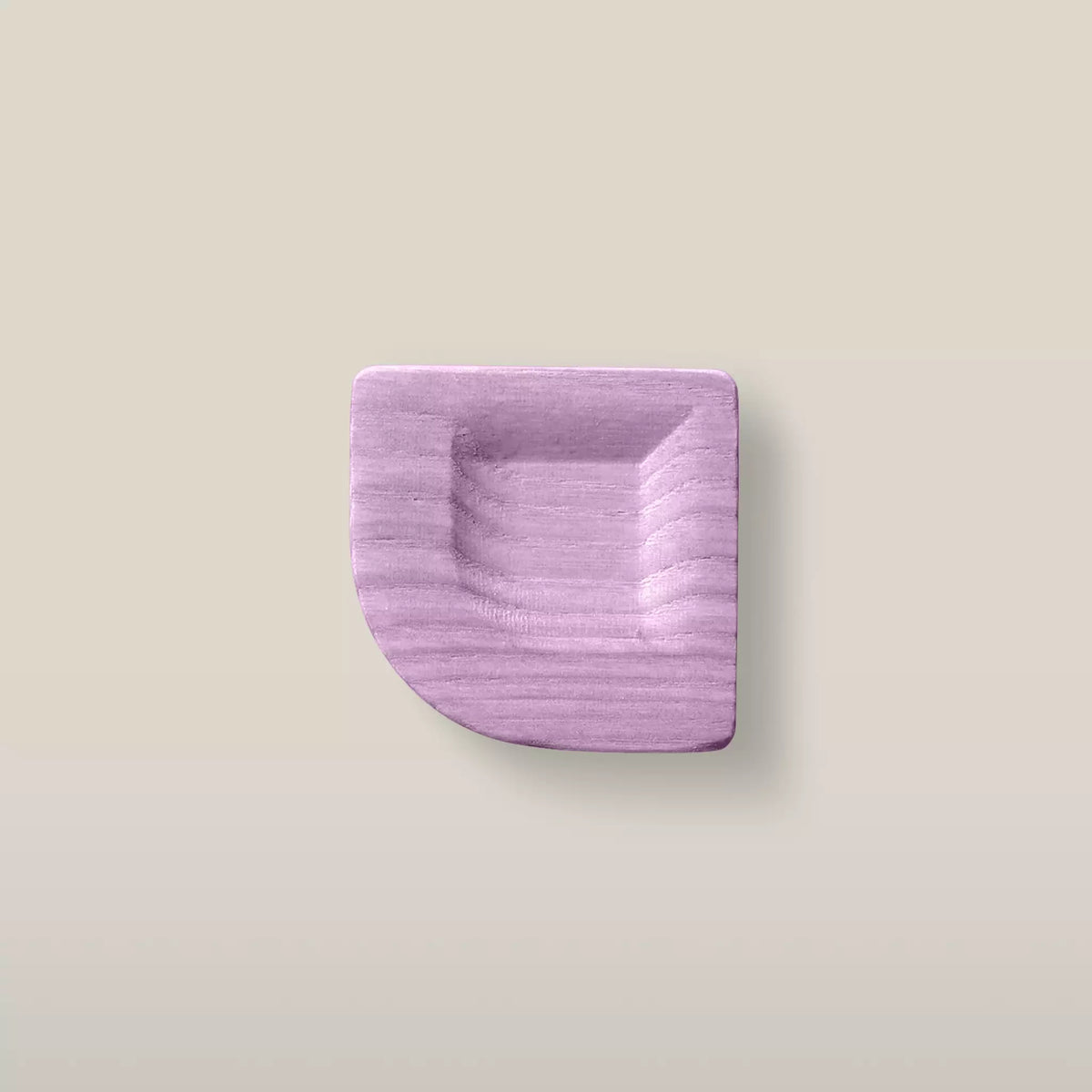 Solid ash scooped square cabinet knob in the Purple finish, front view