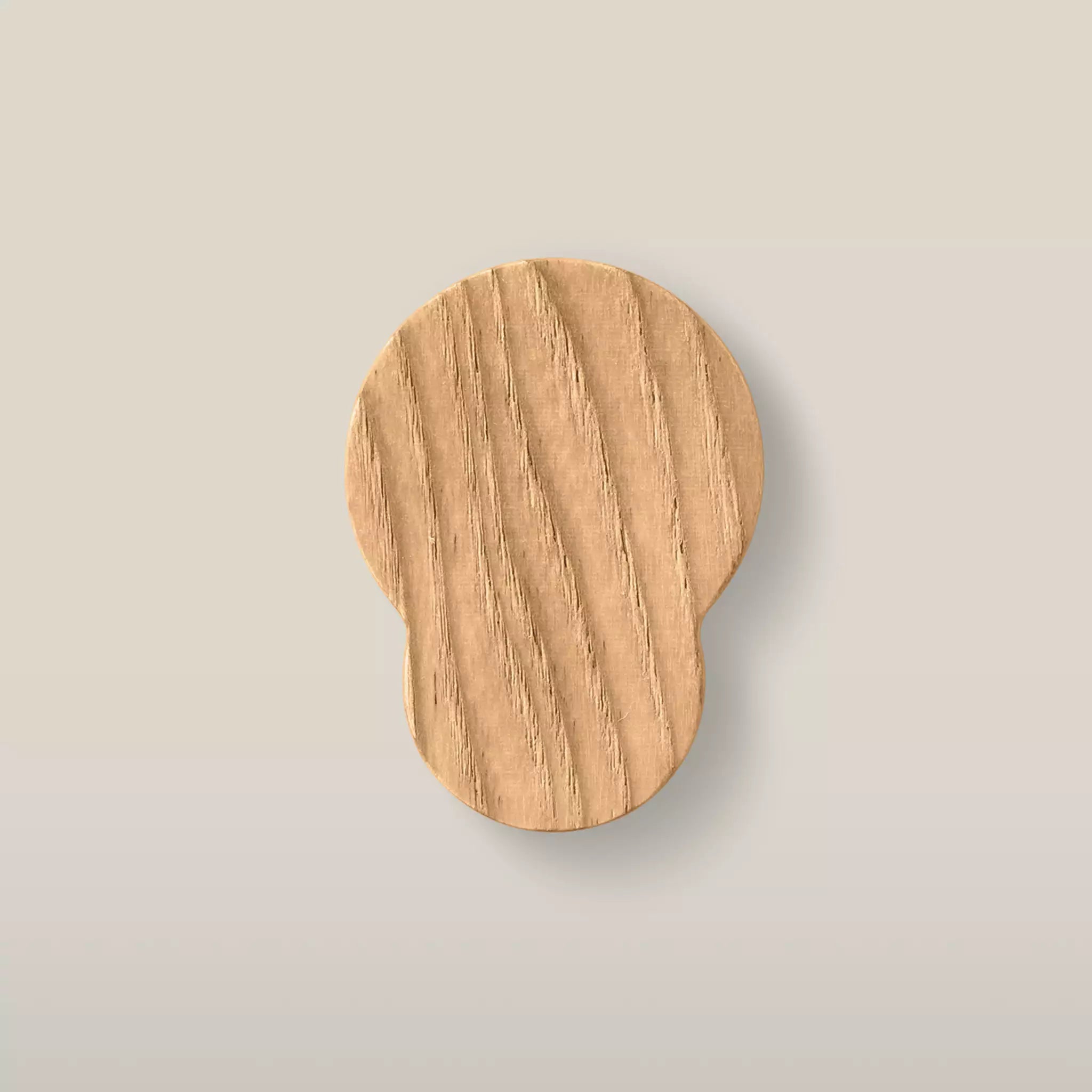Solid ash double circle cabinet knob in the Caffe Latte finish, front view