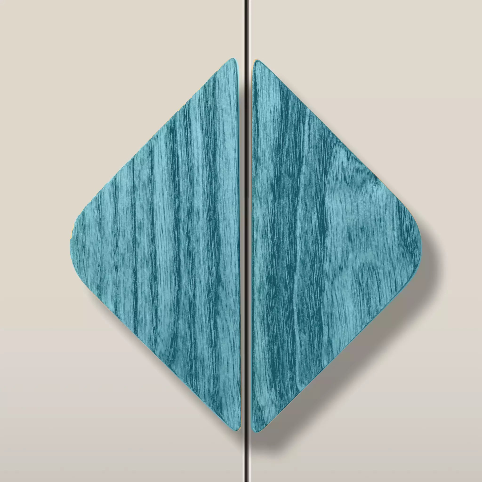 Solid ash diamond cabinet pull in the Blue finish, fitted across two doors