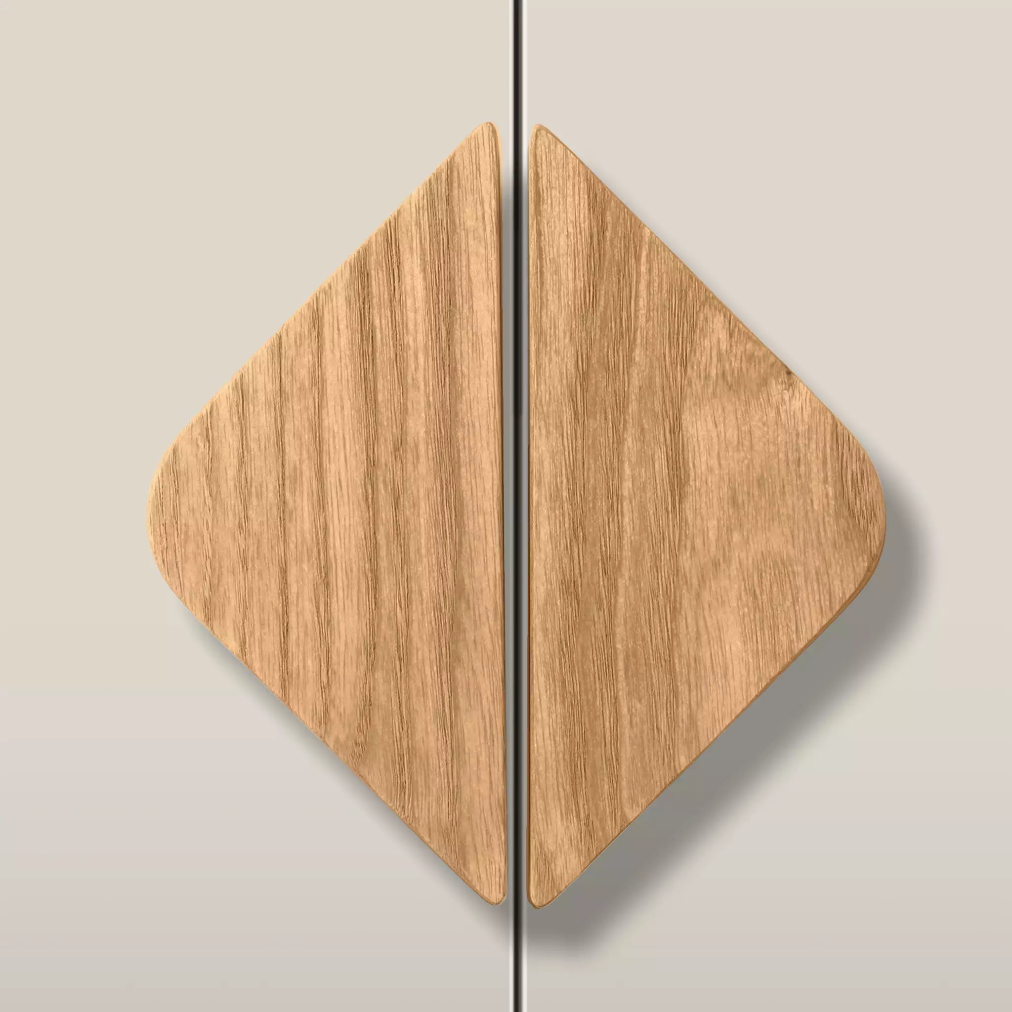 Solid ash diamond cabinet pull in the Caffe Latte finish, fitted across two doors