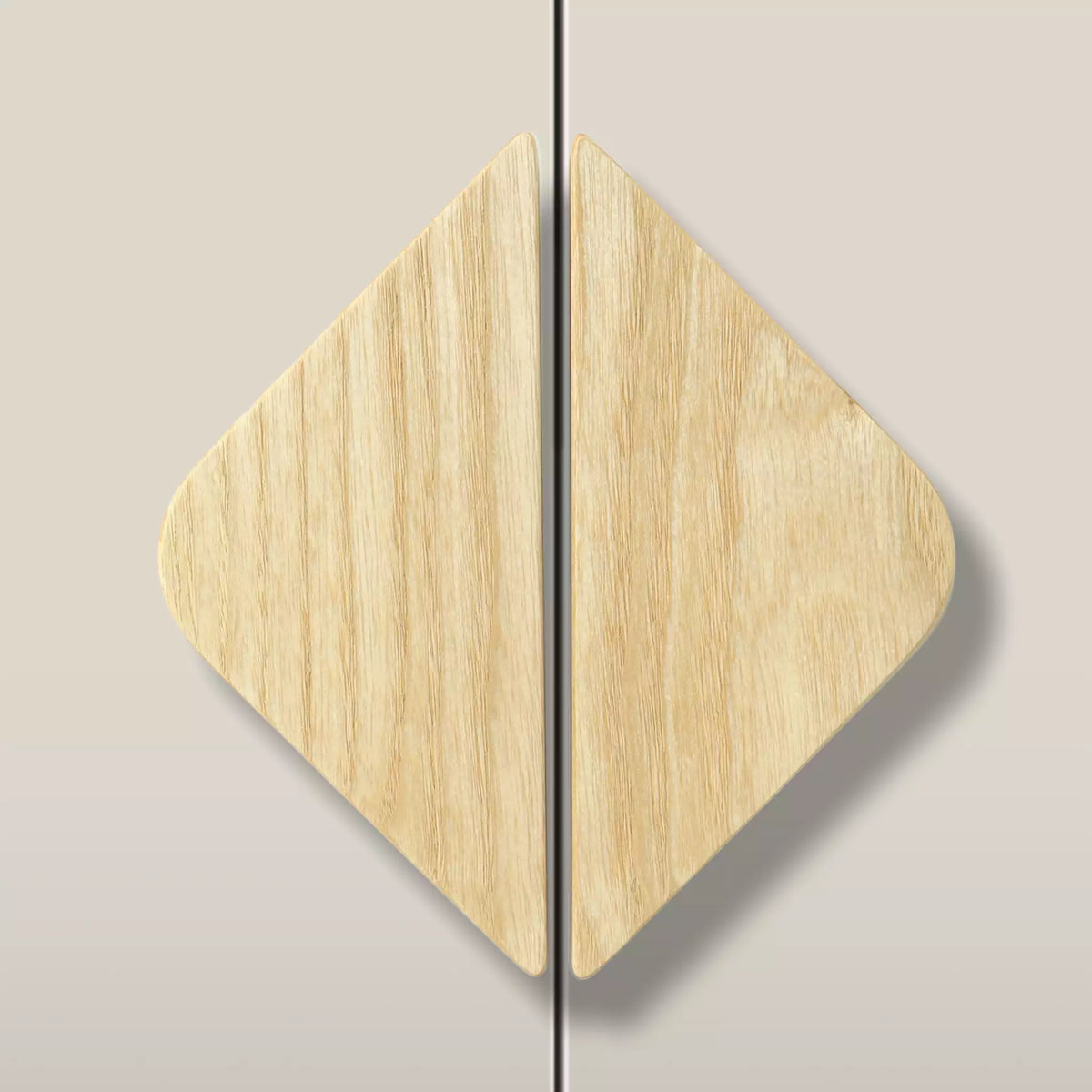 Solid ash diamond cabinet pull in the Latte finish, fitted across two doors