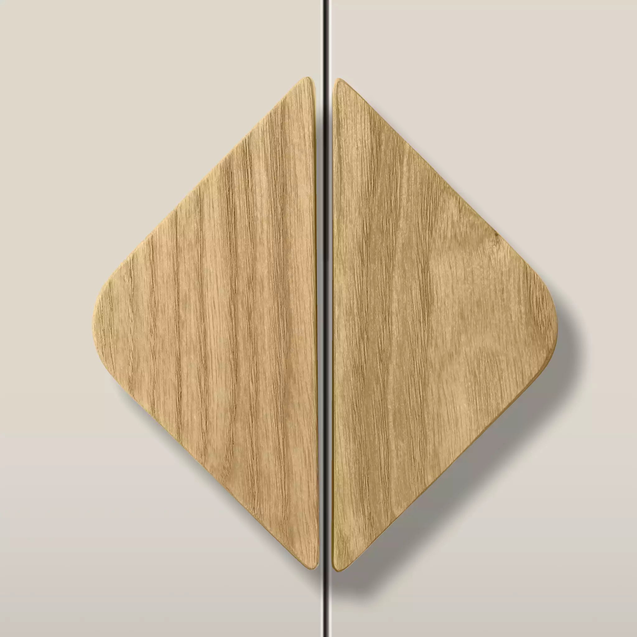 Solid ash diamond cabinet pull in the Oiled finish, fitted across two doors