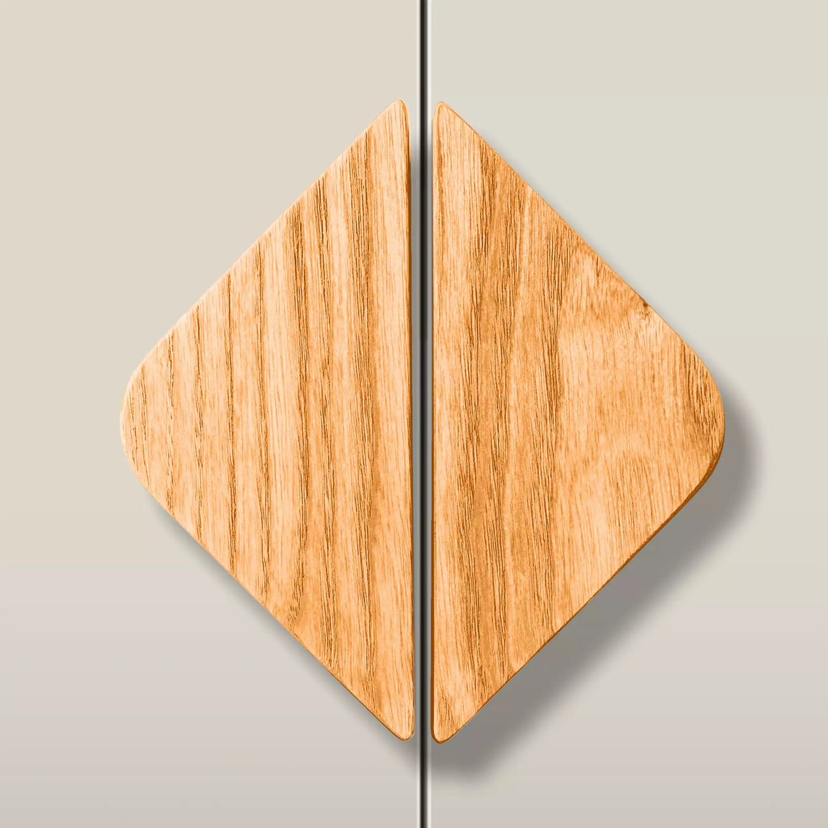 Solid ash diamond cabinet pull in the Orange finish, fitted across two doors