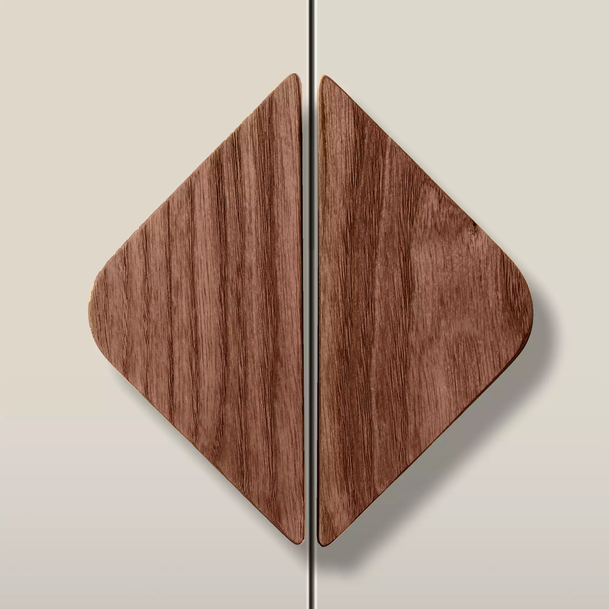 Solid ash diamond cabinet pull in the Walnut finish, fitted across two doors