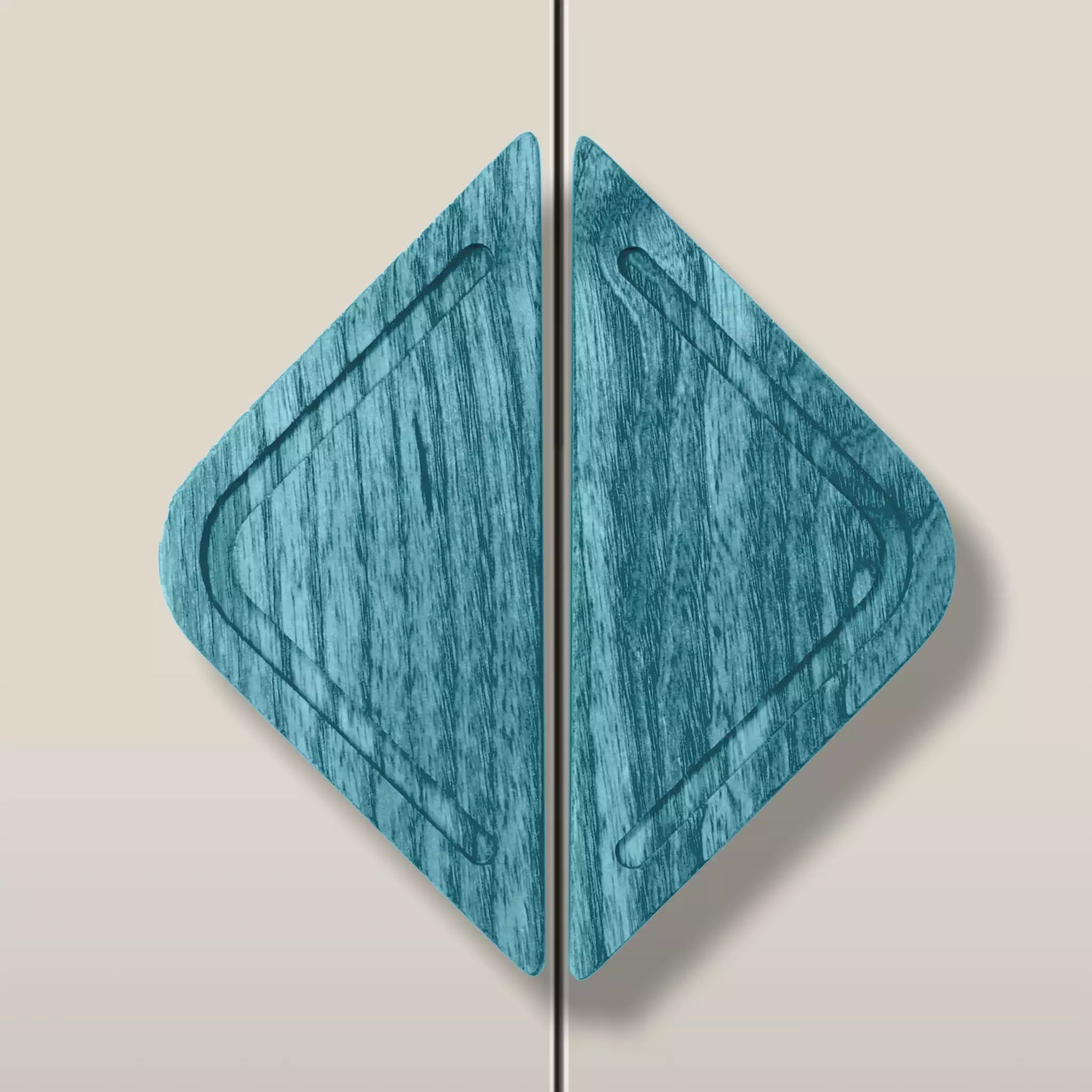 Solid ash framed diamond cabinet pull in the Blue finish, fitted across two doors