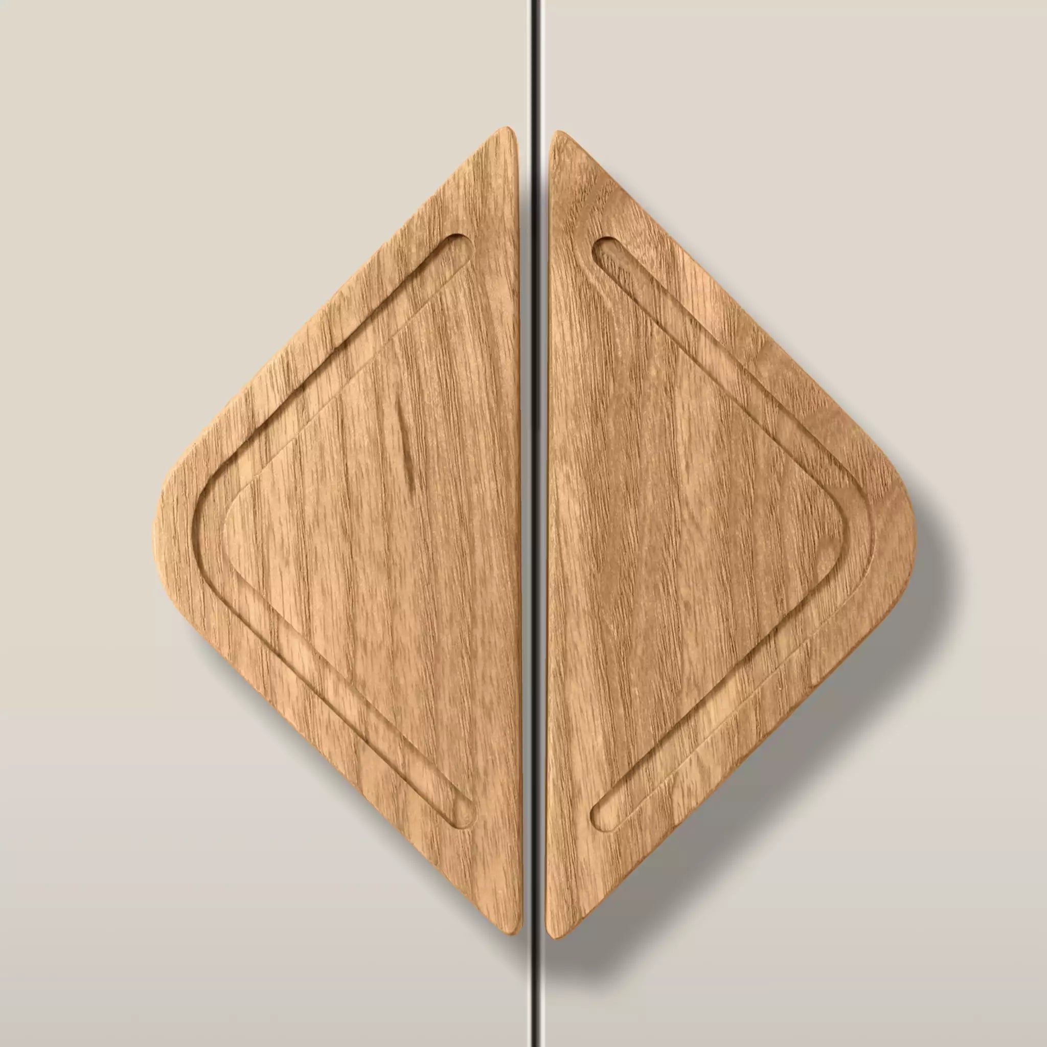 Solid ash framed diamond cabinet pull in the Caffe Latte finish, fitted across two doors