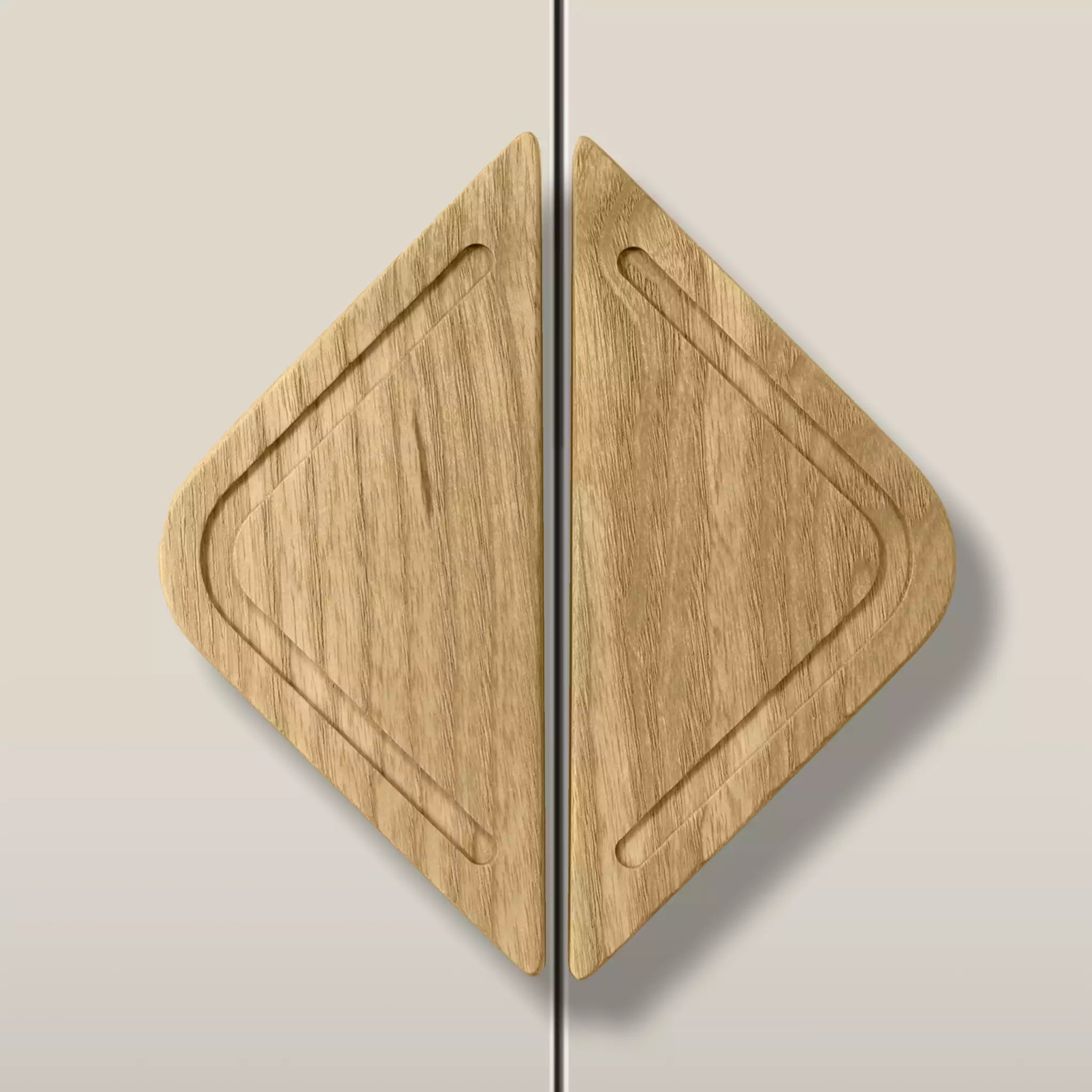 Solid ash framed diamond cabinet pull in the Oiled finish, fitted across two doors