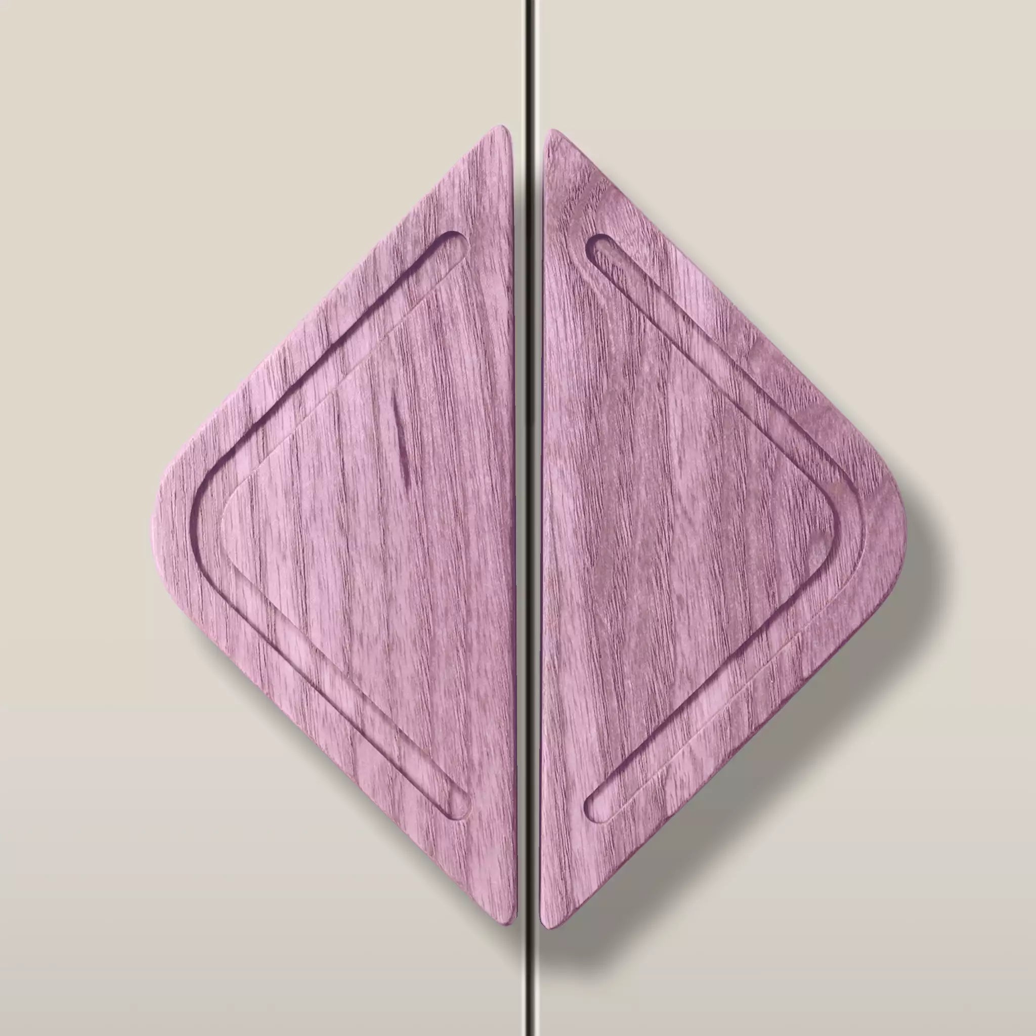 Solid ash framed diamond cabinet pull in the Purple finish, fitted across two doors