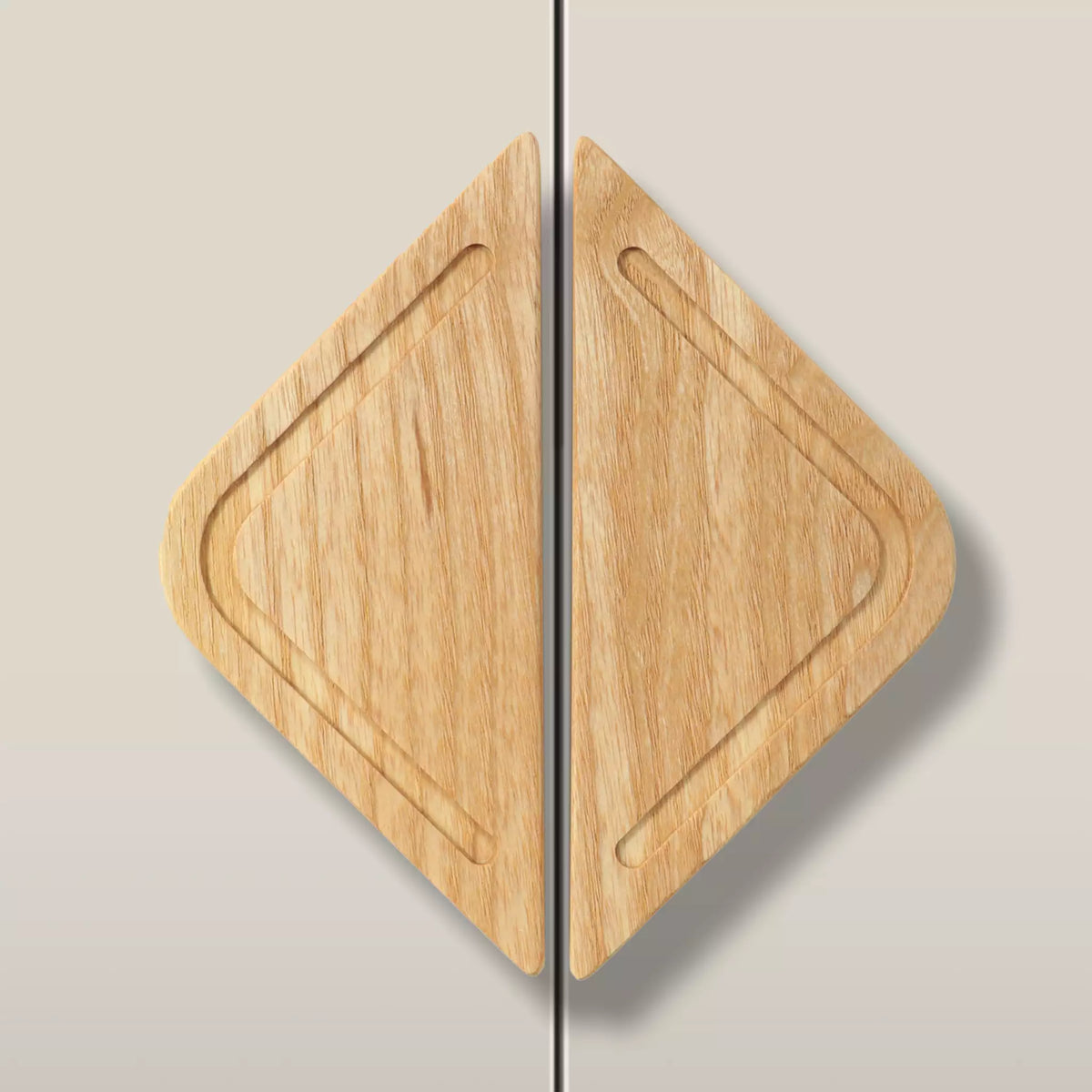Solid ash framed diamond cabinet pull in the Unfinished finish, fitted across two doors