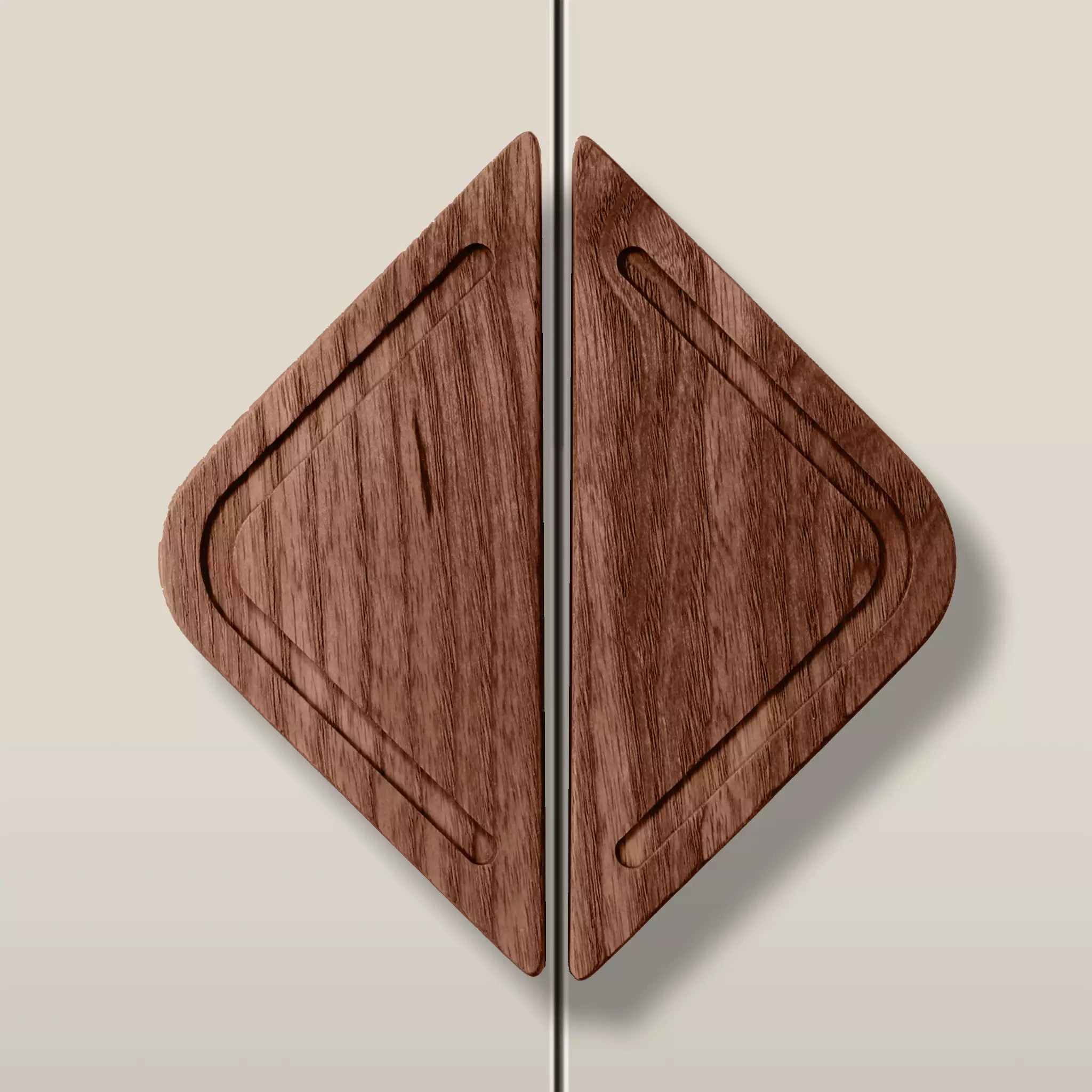 Solid ash framed diamond cabinet pull in the Walnut finish, fitted across two doors