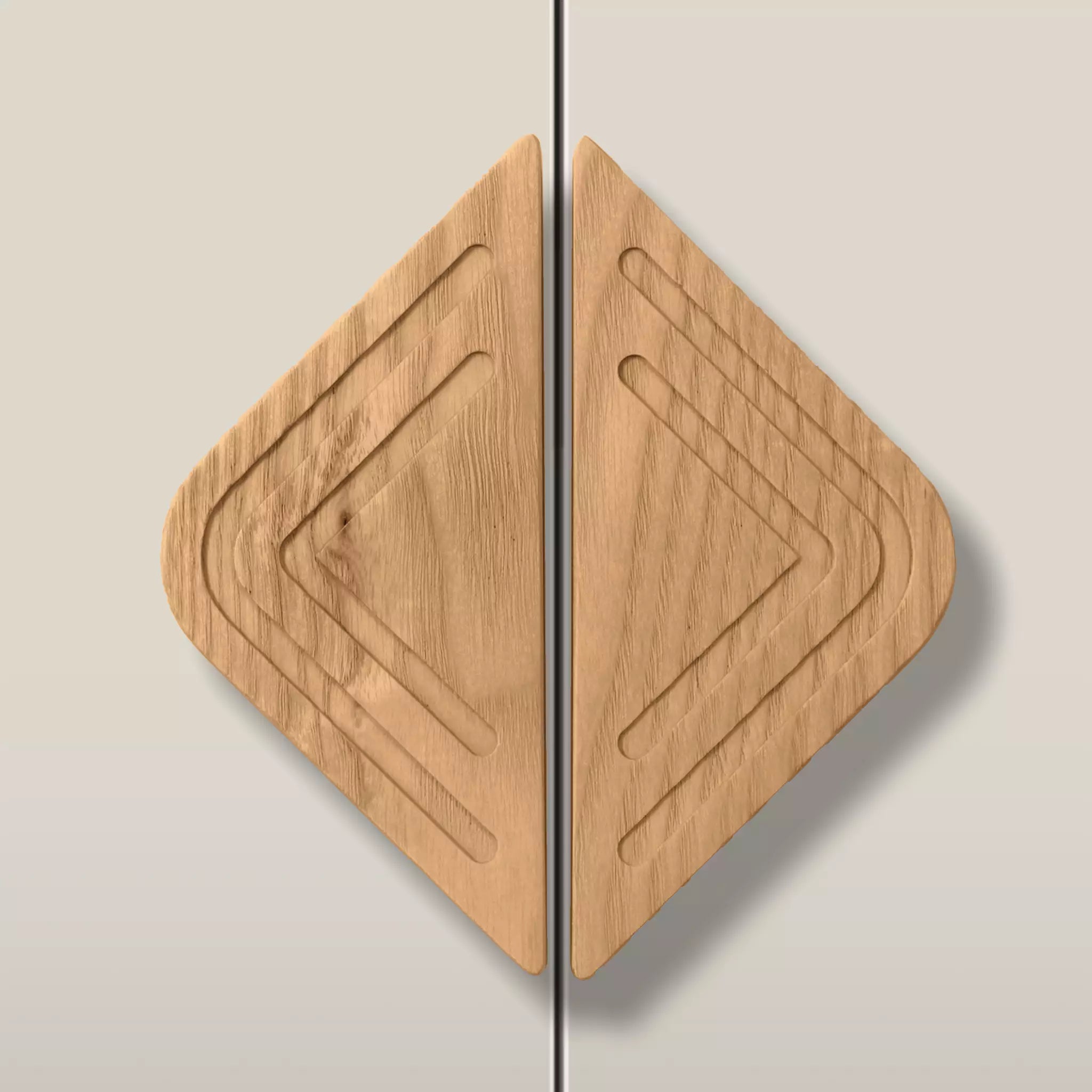 Solid ash twin line diamond cabinet pull in the Caffe Latte finish, fitted across two doors