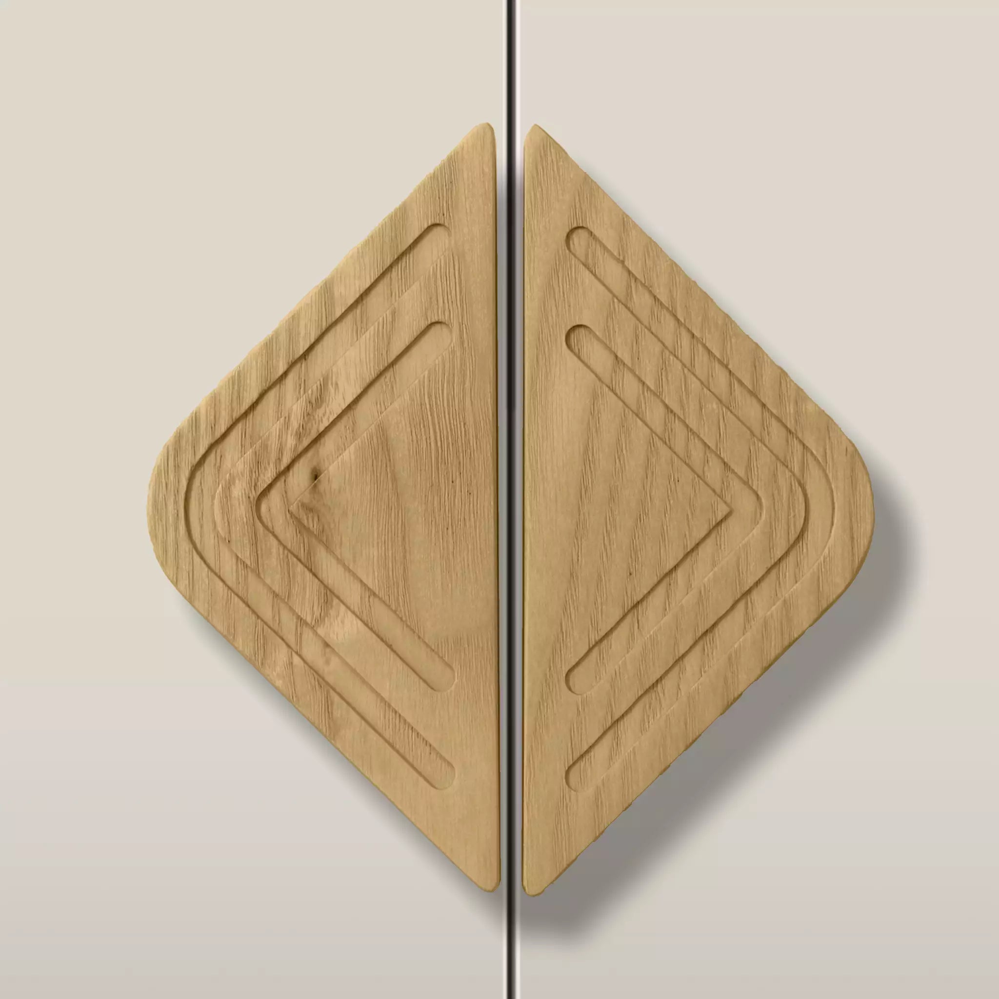 Solid ash twin line diamond cabinet pull in the Oiled finish, fitted across two doors