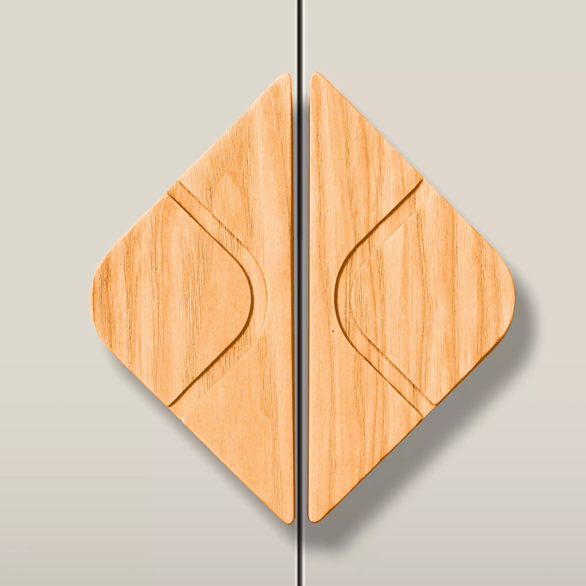 Solid ash leaf diamond cabinet pull in the Orange finish, fitted across two doors