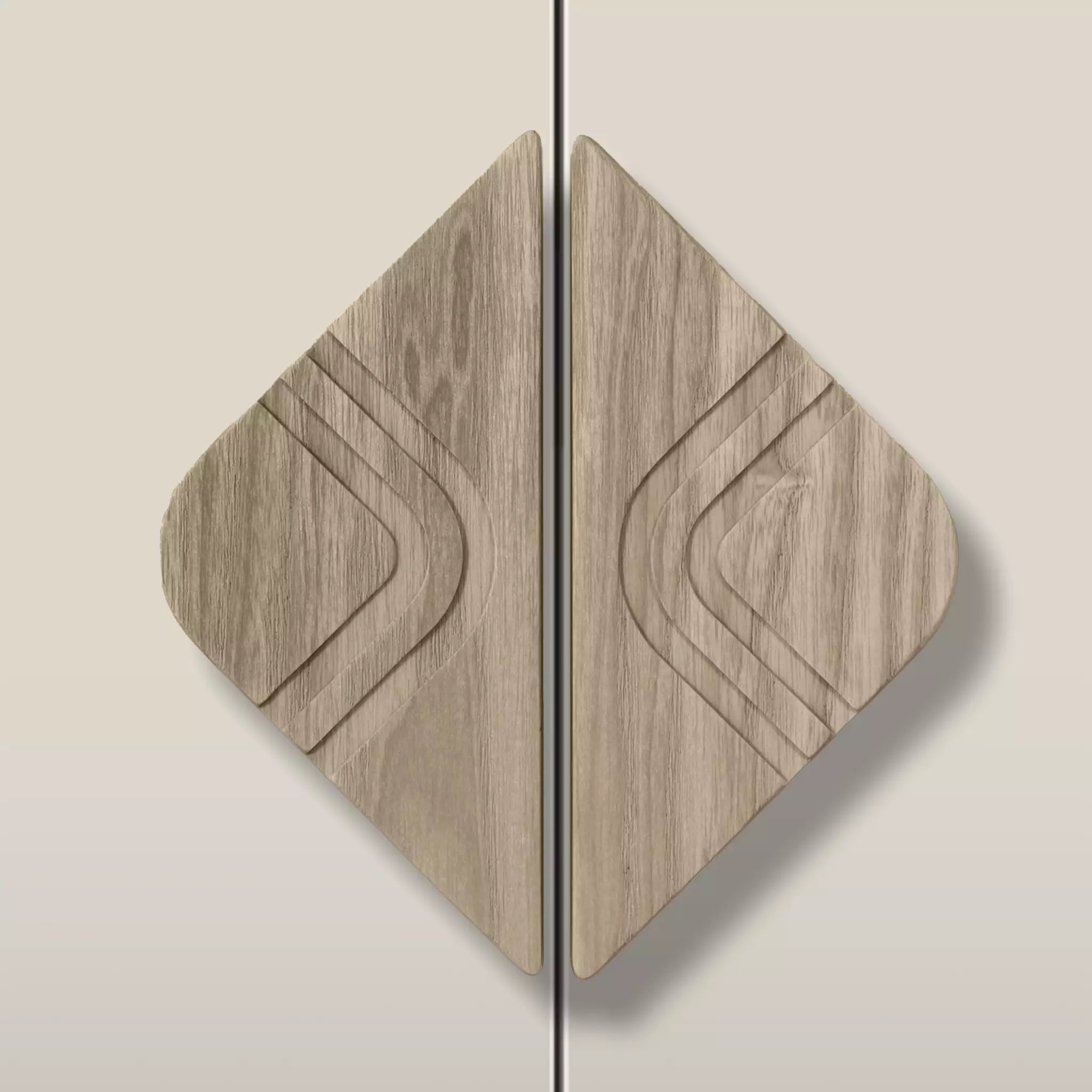 Solid ash arch diamond cabinet pull in the Cappuccino finish, fitted across two doors