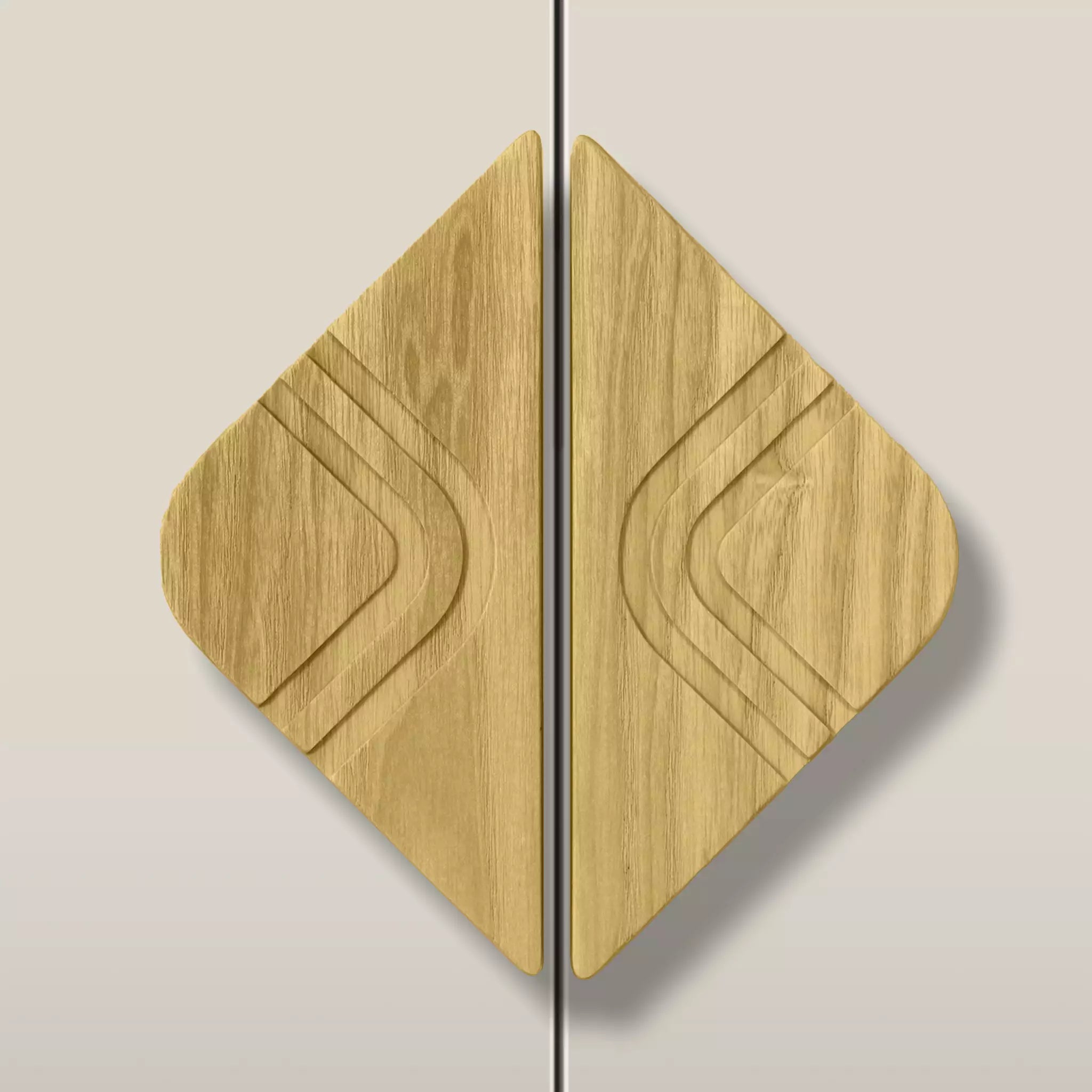 Solid ash arch diamond cabinet pull in the Cream finish, fitted across two doors