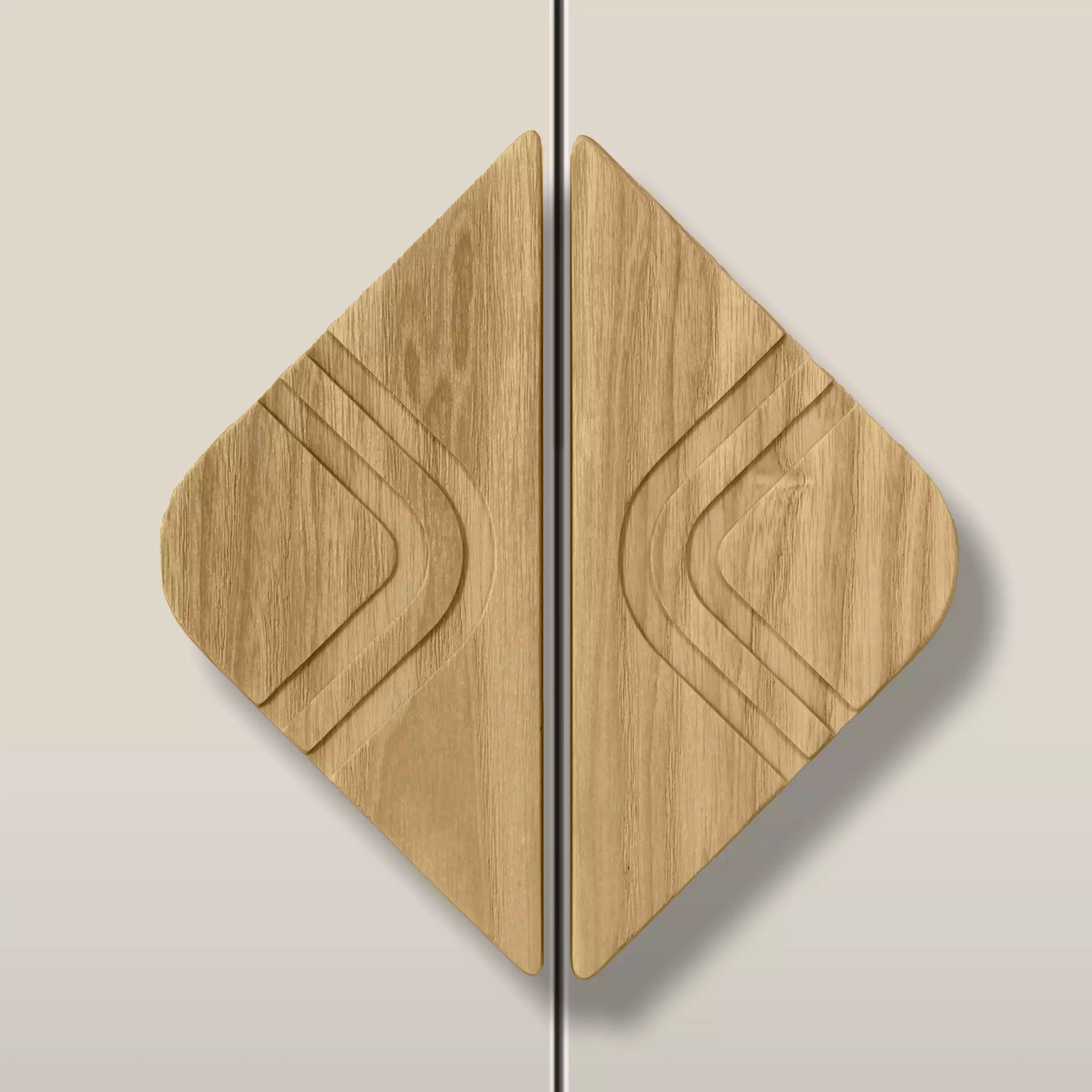 Solid ash arch diamond cabinet pull in the Oiled finish, fitted across two doors