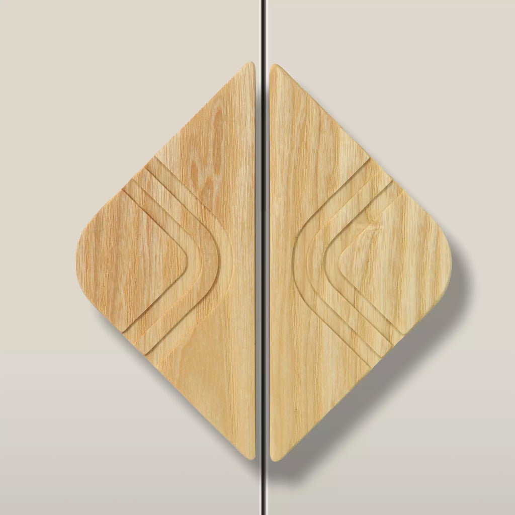 Solid ash arch diamond cabinet pull in the Unfinished finish, fitted across two doors