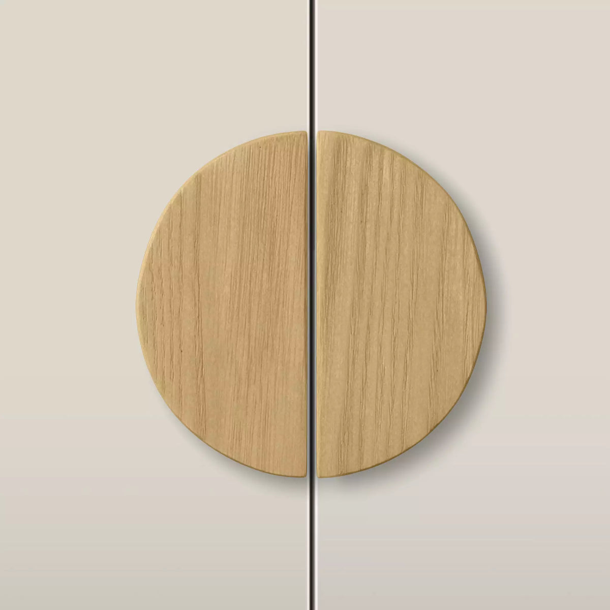 Solid ash half moon cabinet pull in the Oiled finish, fitted across two doors