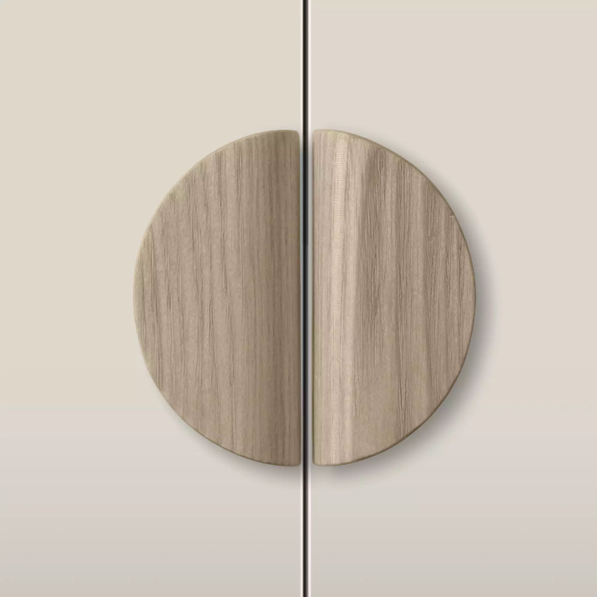 Solid ash dome cabinet pull in the Cappuccino finish, fitted across two doors