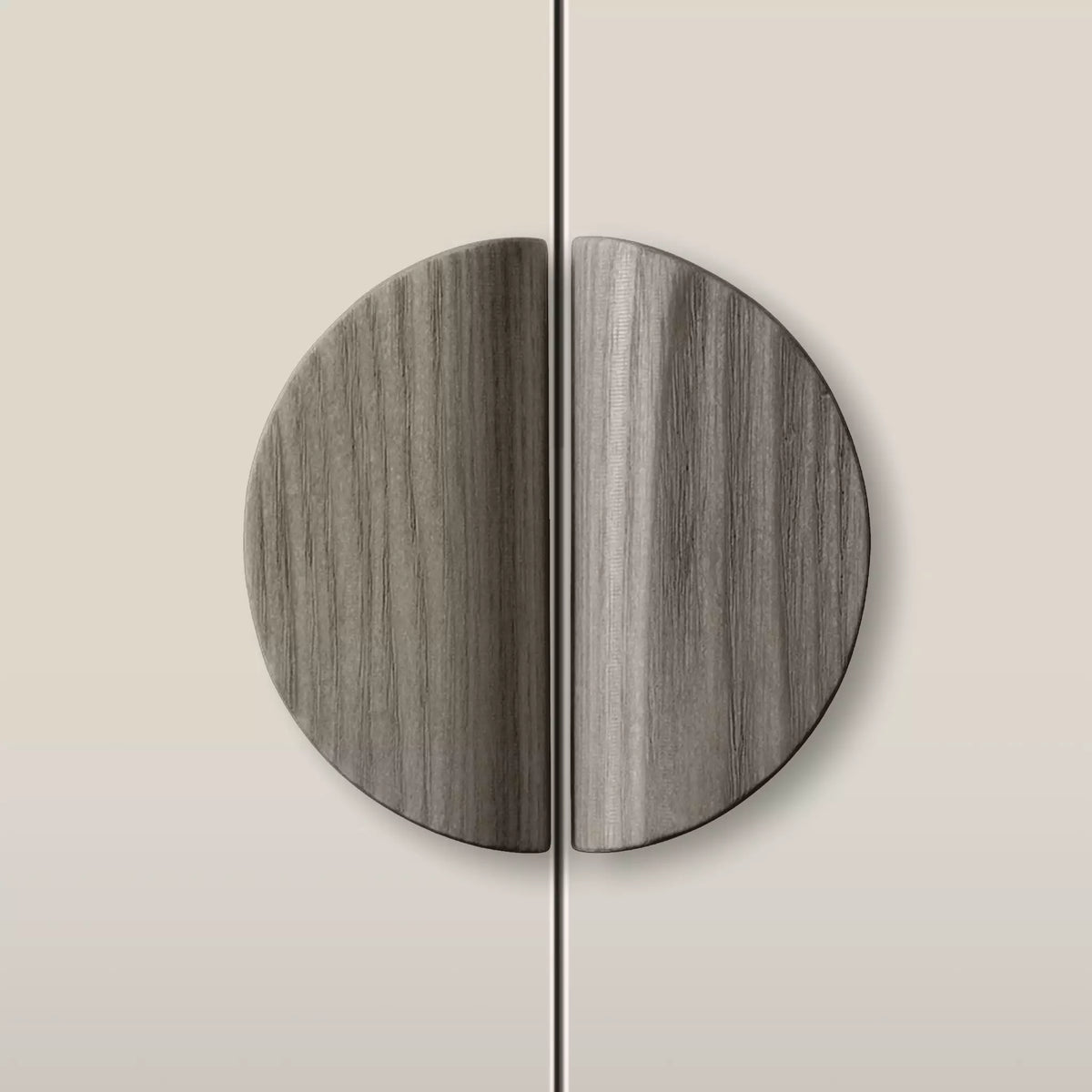Solid ash dome cabinet pull in the Dark Gray finish, fitted across two doors