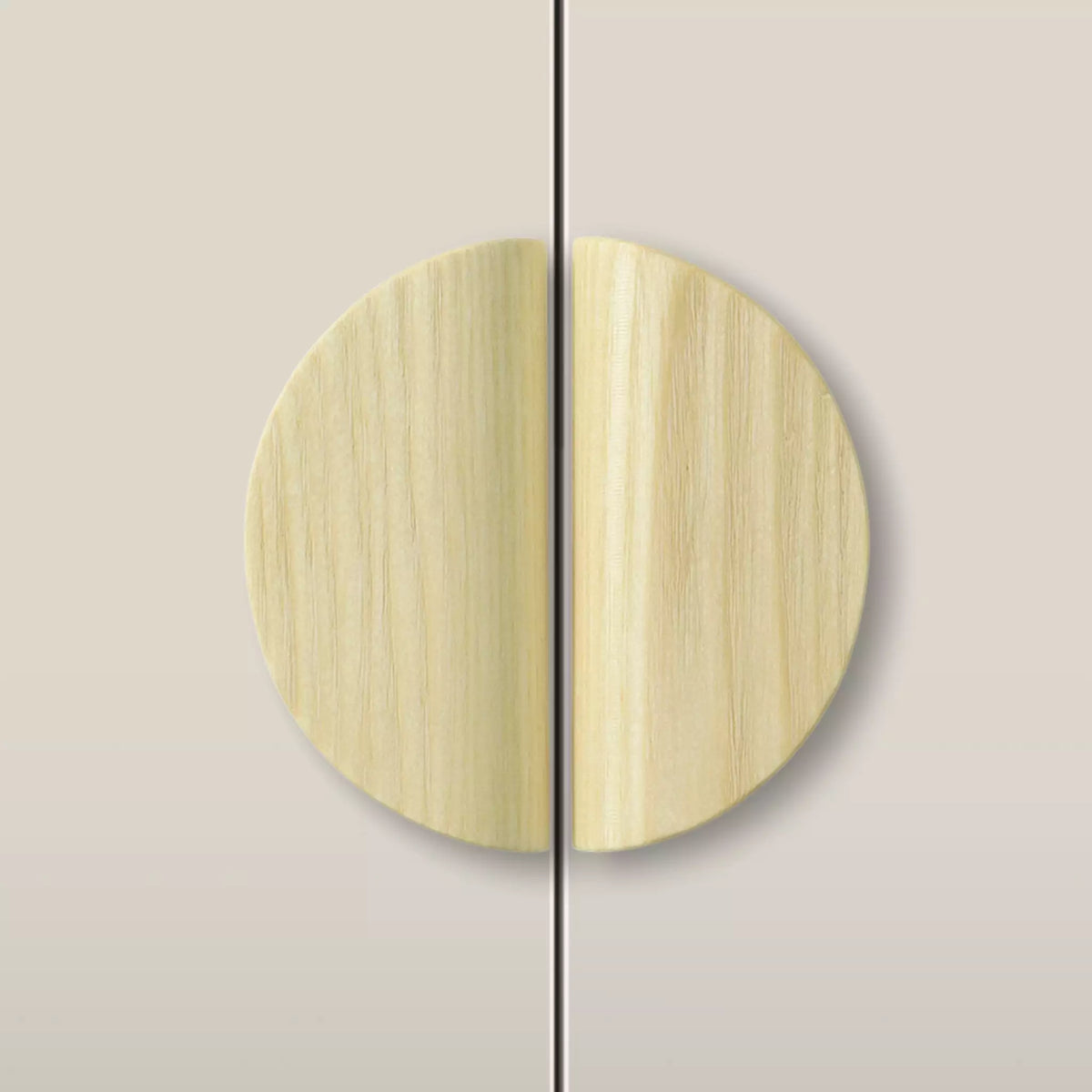 Solid ash dome cabinet pull in the Latte finish, fitted across two doors