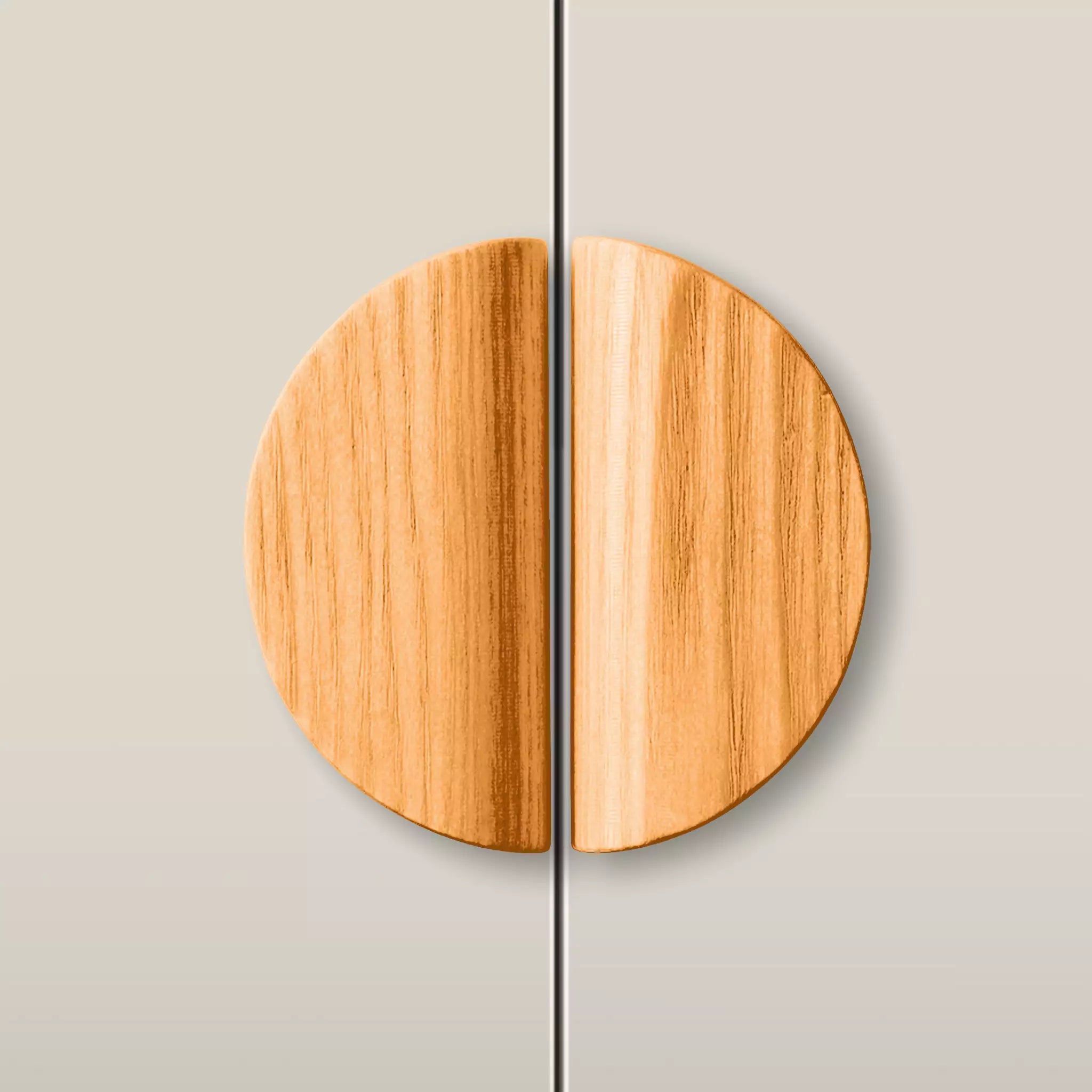 Solid ash dome cabinet pull in the Orange finish, fitted across two doors