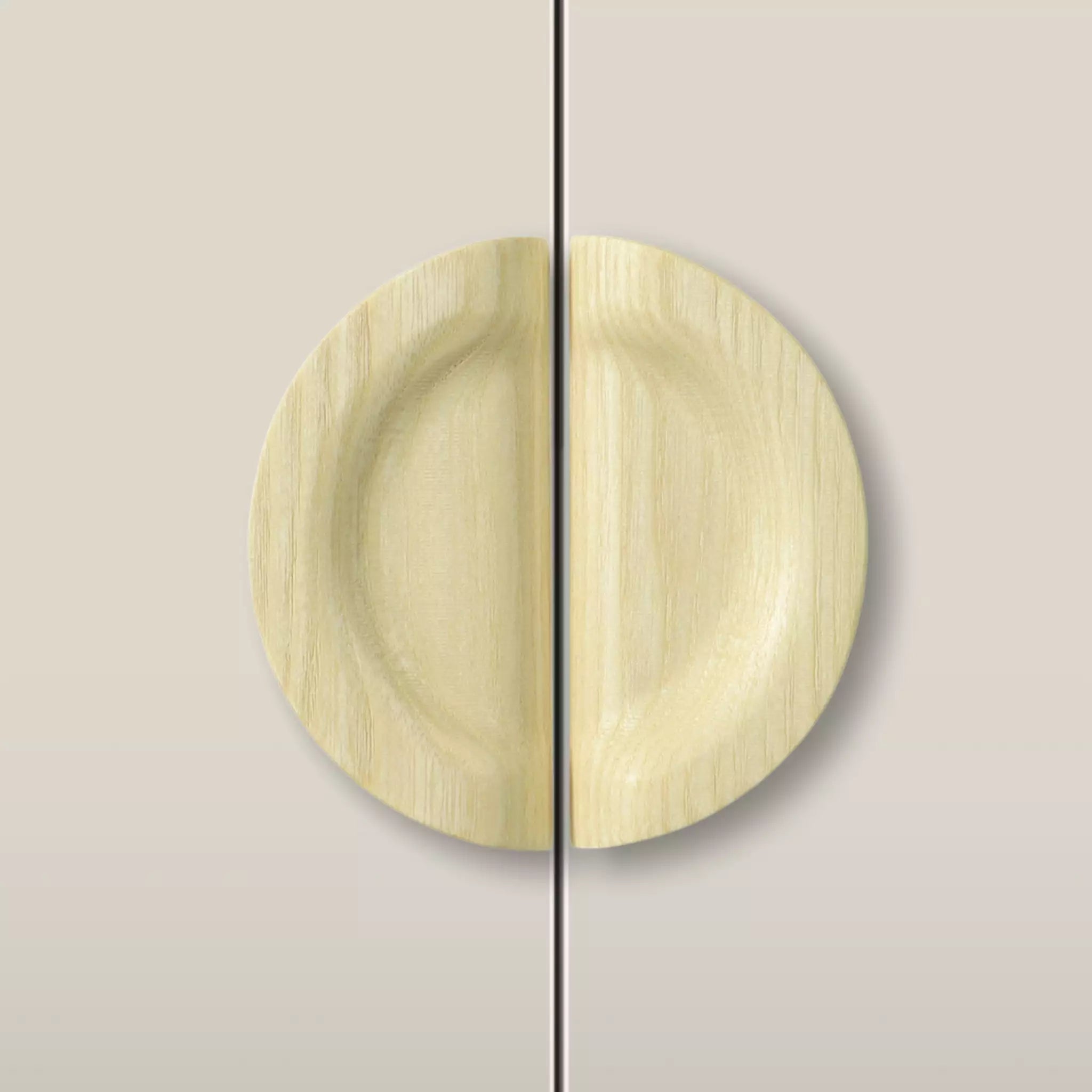 Solid ash dish cabinet pull in the Latte finish, fitted across two doors
