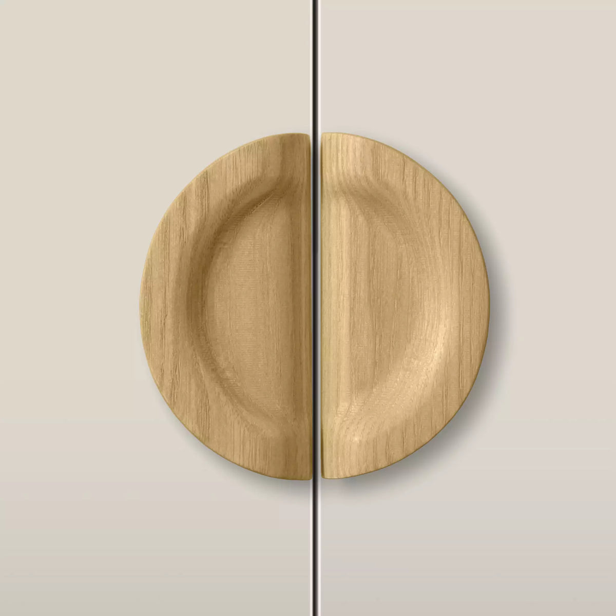 Solid ash dish cabinet pull in the Oiled finish, fitted across two doors