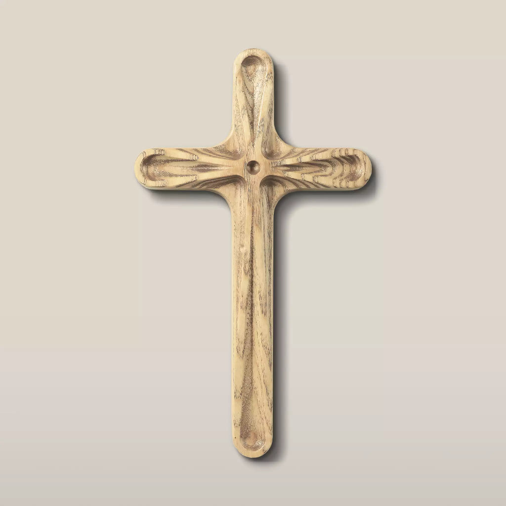 The cross in the unfinished version, bare sanded ash with no coating